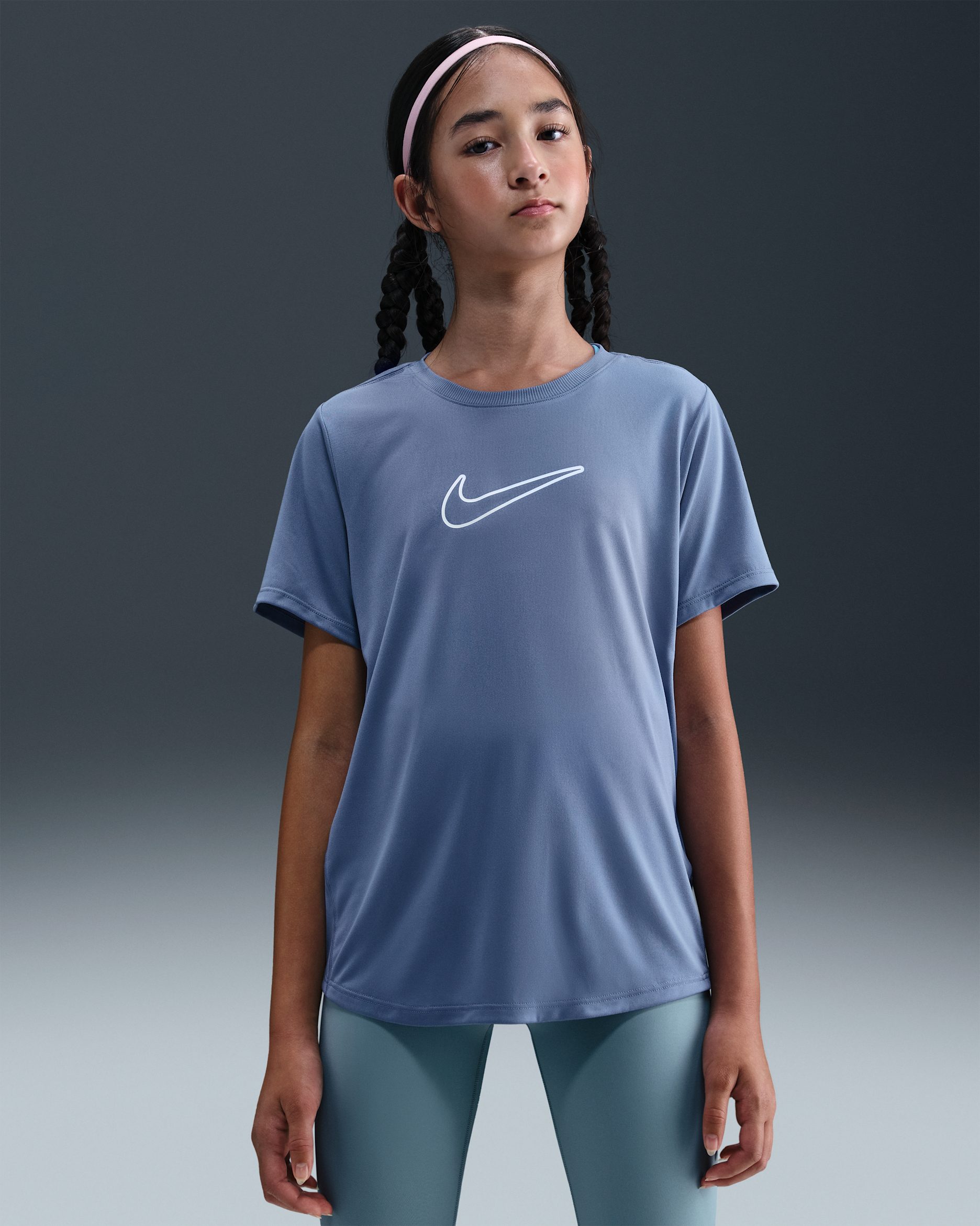 Nike One Fitted Older Kids' (Girls') Dri-FIT Short-Sleeve Top - World Indigo/White