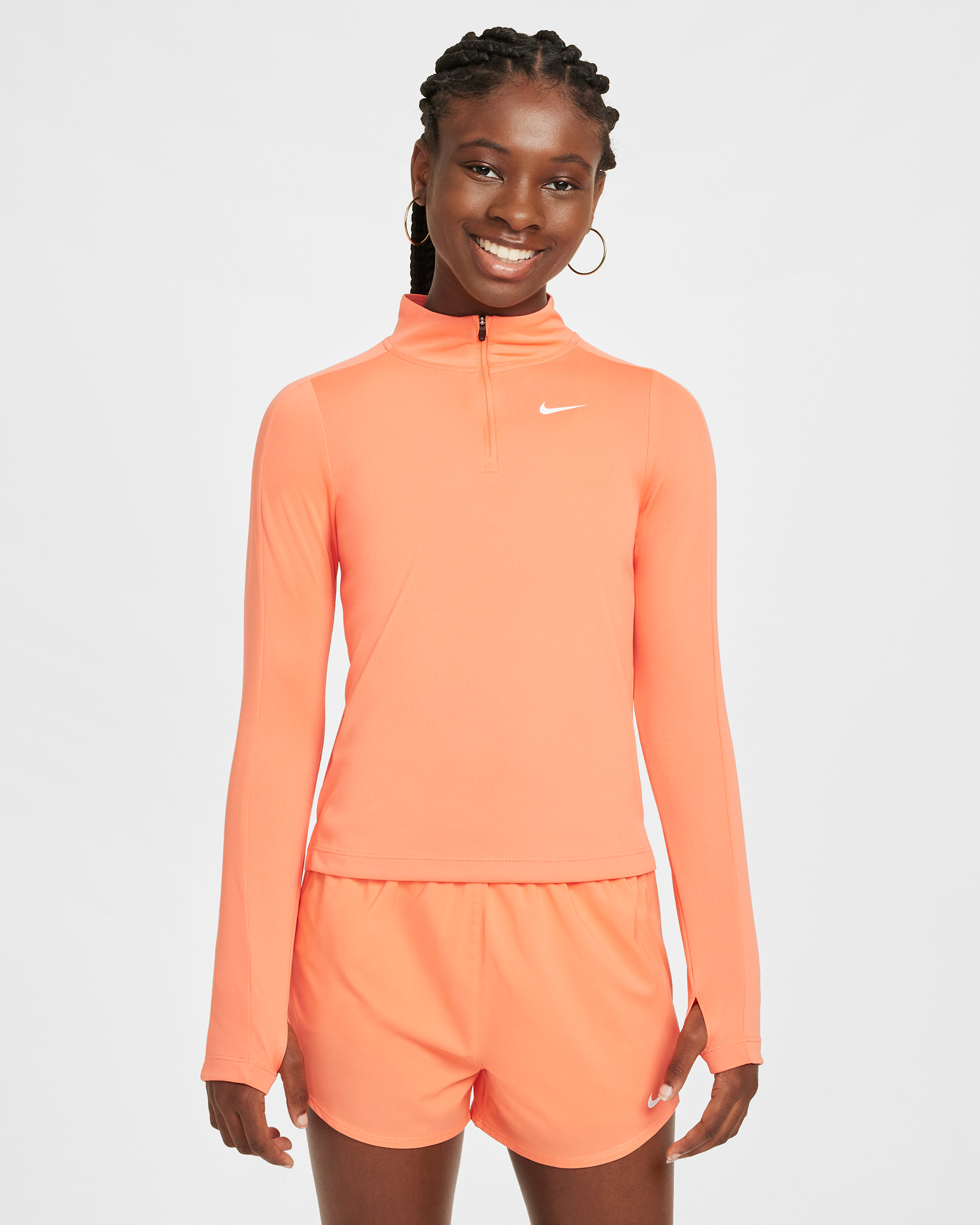 Haut à manches longues et 1/4 de zip Dri-FIT Nike pour fille - Light Wild Mango/Blanc