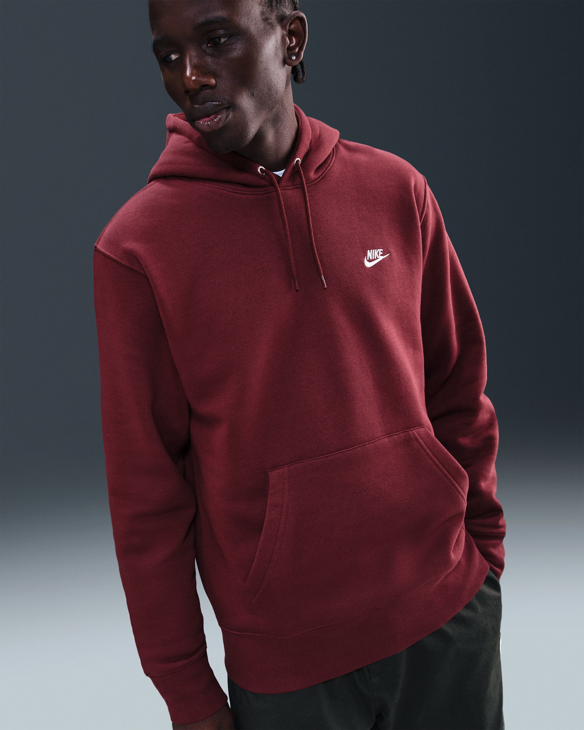 Nike Club Men's Pullover Fleece Hoodie - Dark Team Red/Dark Team Red/White