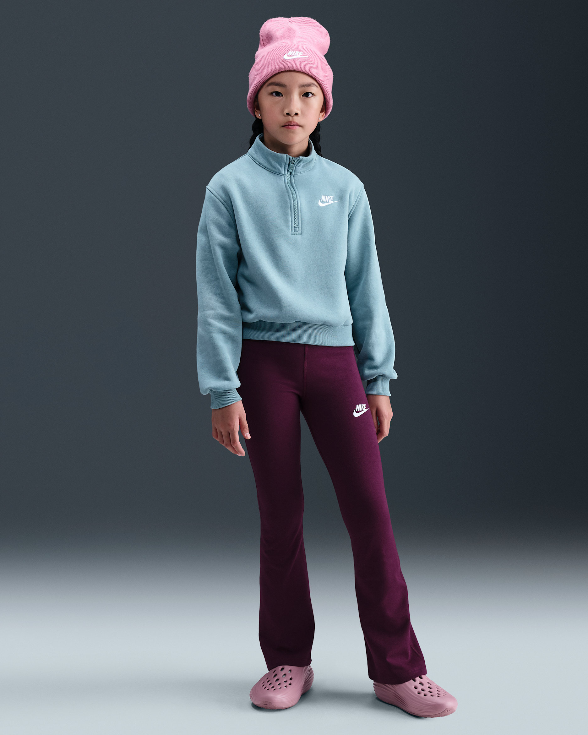 Nike Sportswear Classic leggings med høyt liv og sleng til jente - Bordeaux/Hvit
