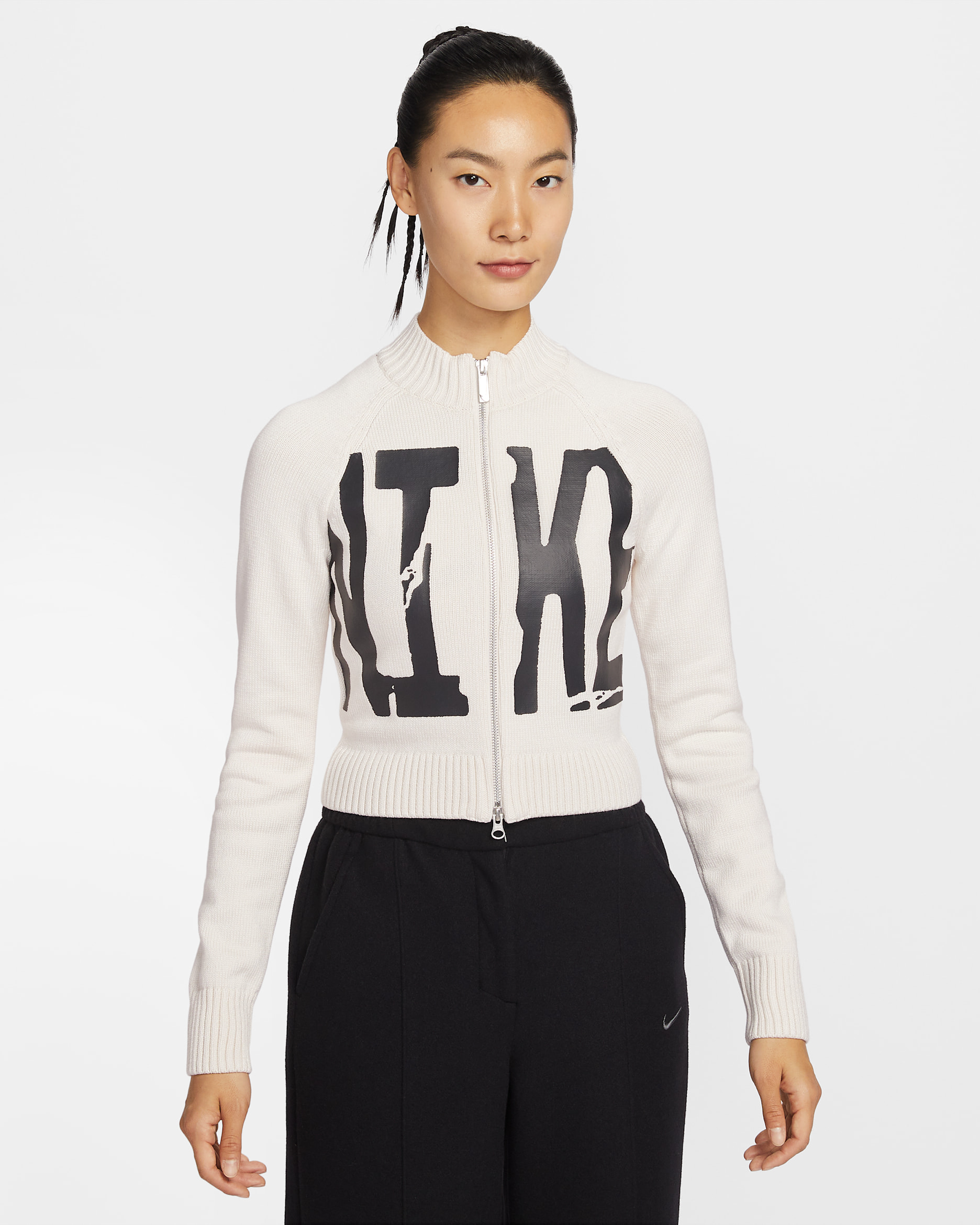 나이키 스포츠웨어 여성 타이트 그래픽 풀집 스웨터 - 초크/블랙/블랙