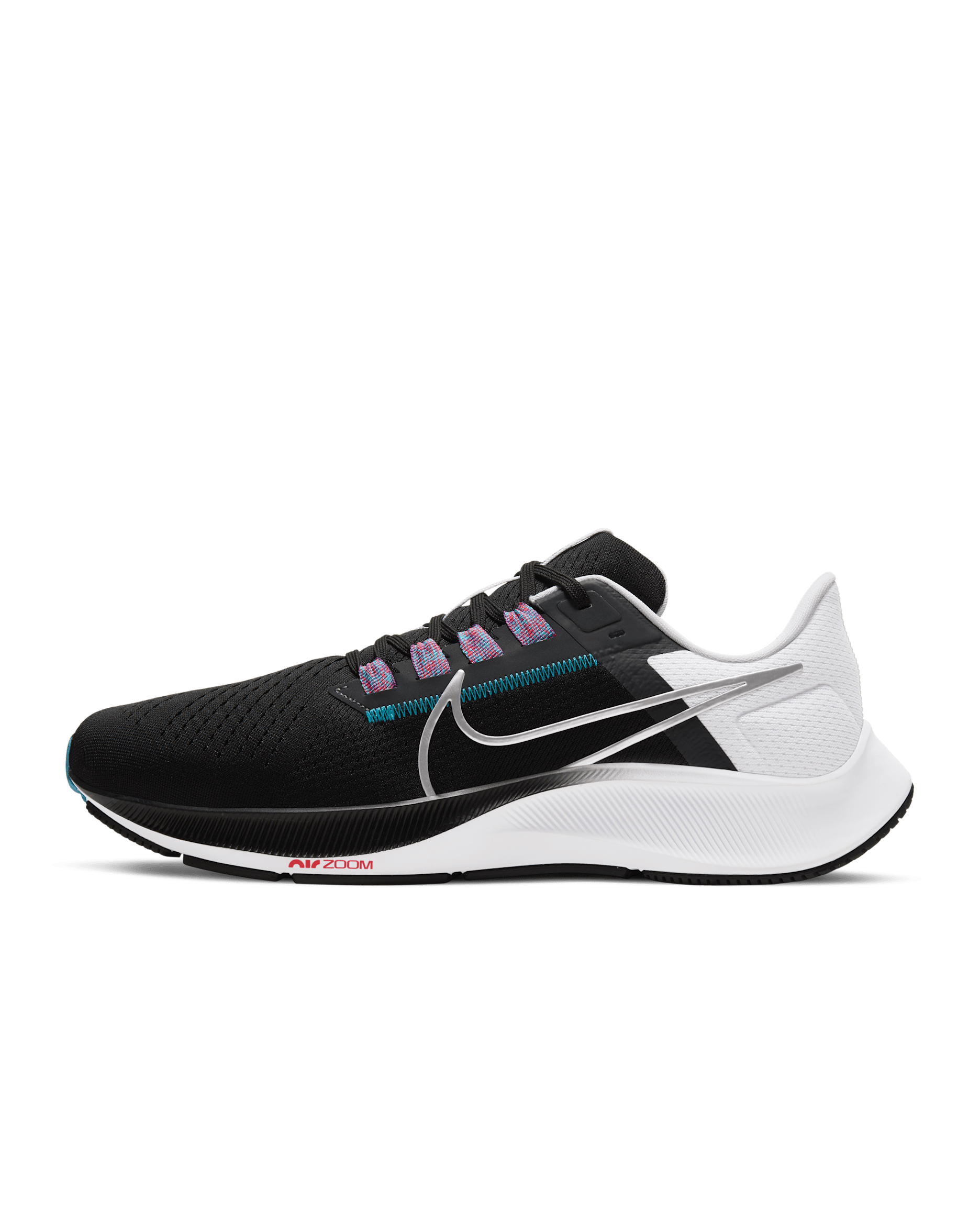 Nike Pegasus 38 Men's Road Running Shoes - Black/White/Chlorine Blue/Metallic Silver