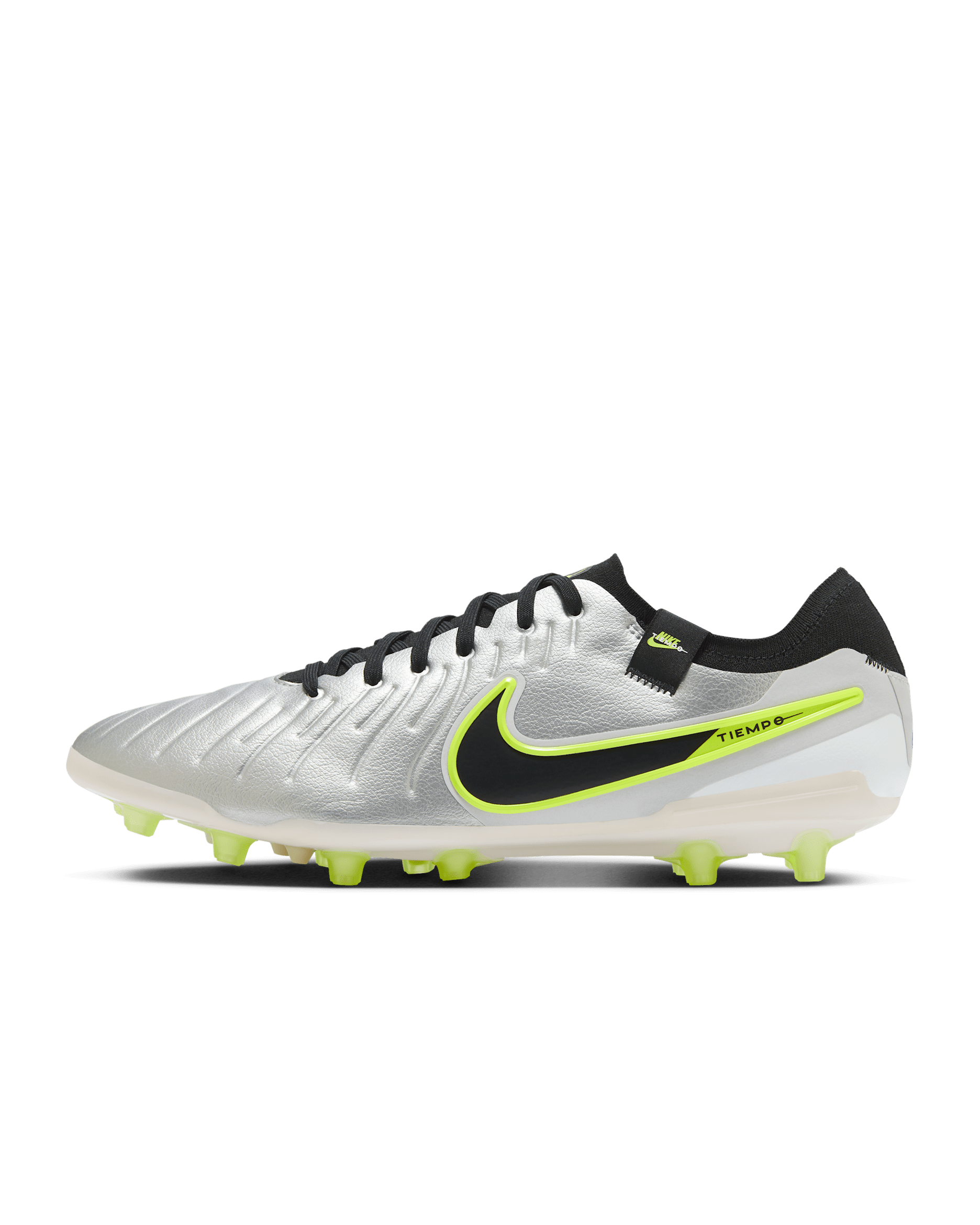 Nike Tiempo Legend 10 Pro Low-Top-Fußballschuh für Kunstrasen - Metallic Silver/Volt/Schwarz