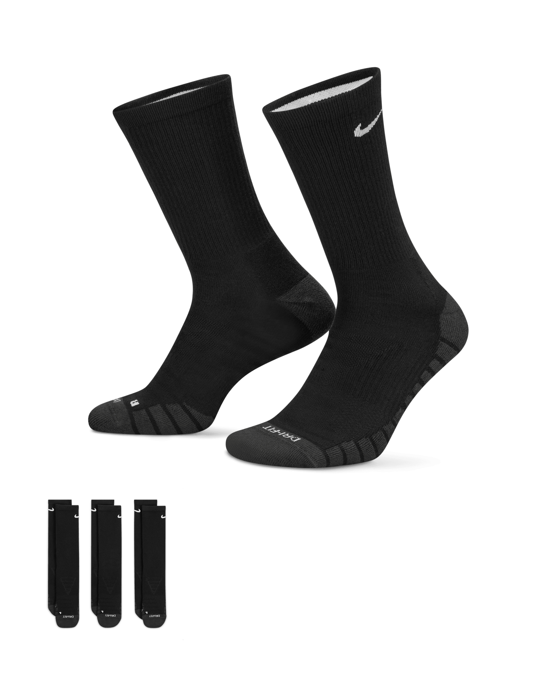 Nike Everyday Max Cushioned Training Crew Socks (3 Pairs) - Black/Anthracite/White