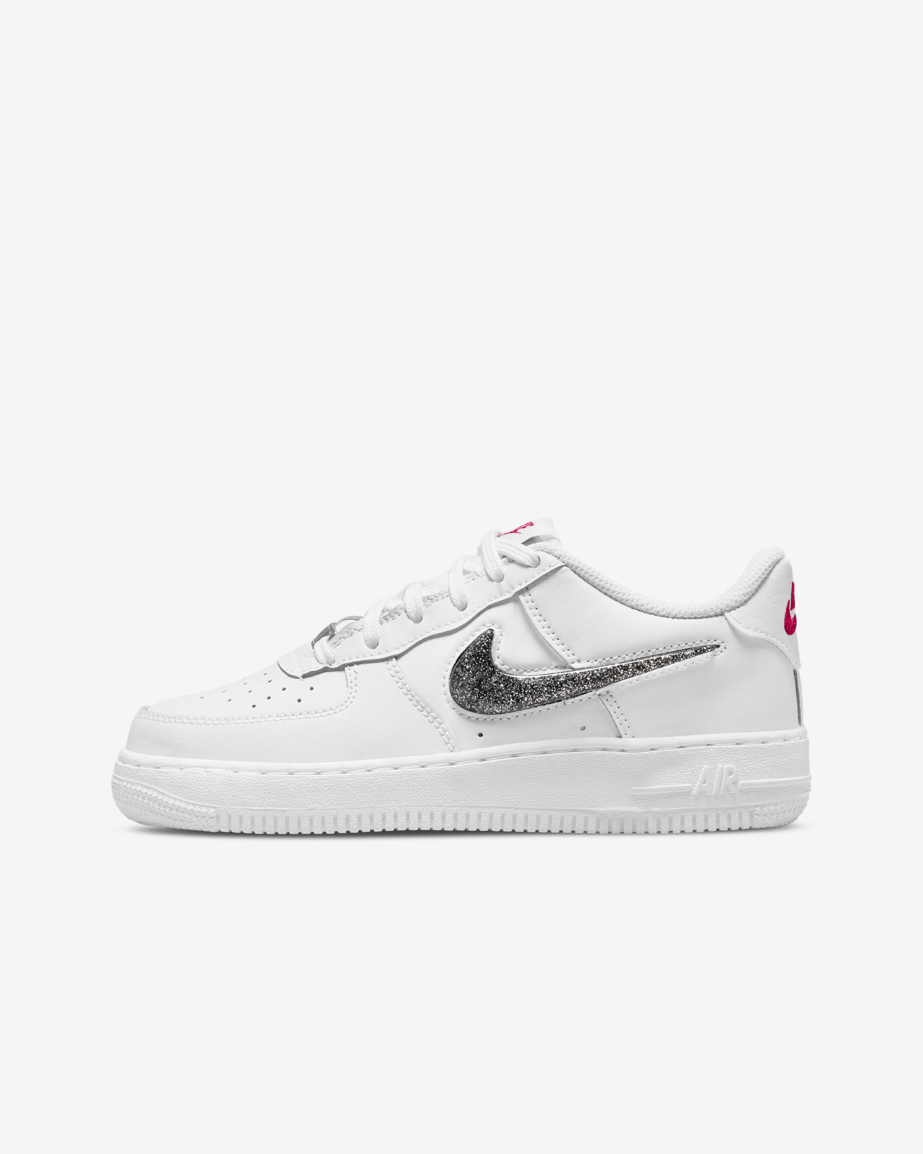 Nike Air Force 1 LV8 Older Kids' Shoes - White/Very Berry/Metallic Silver/Black