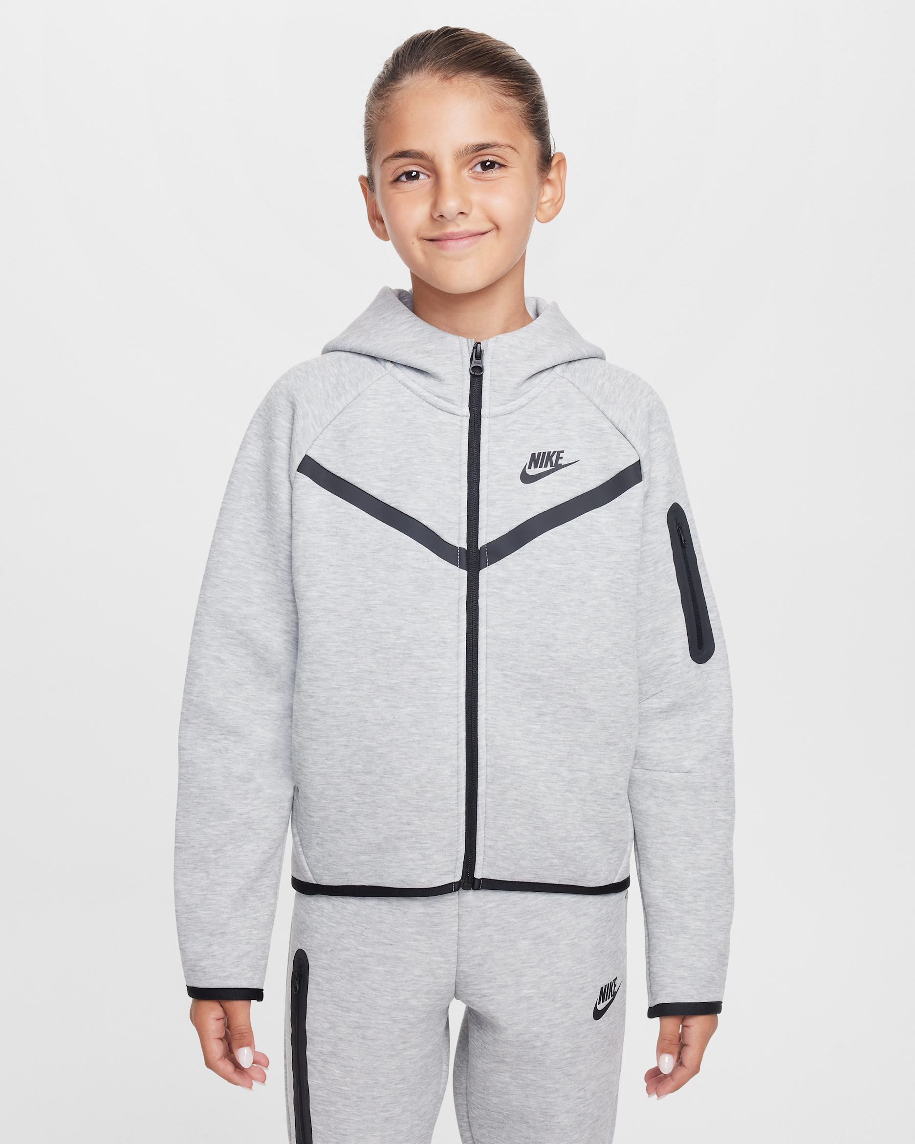 Nike Sportswear Tech Fleece Girls' Full-Zip Hoodie - Dark Grey Heather/Black/Black/Black