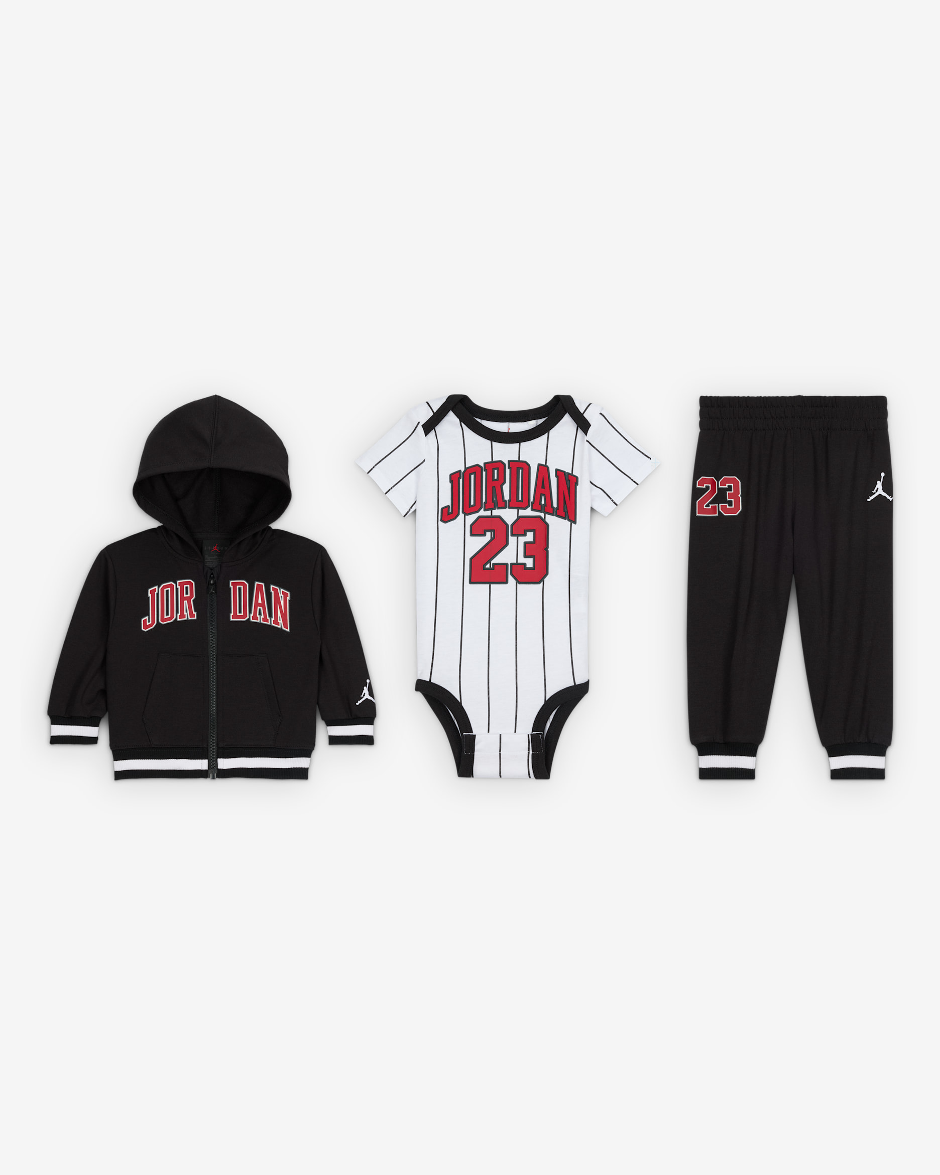 Conjunto de 3 piezas con sudadera con gorro estilo jersey 23 de cierre completo para bebé (de 3 a 6 meses) Jordan - Negro