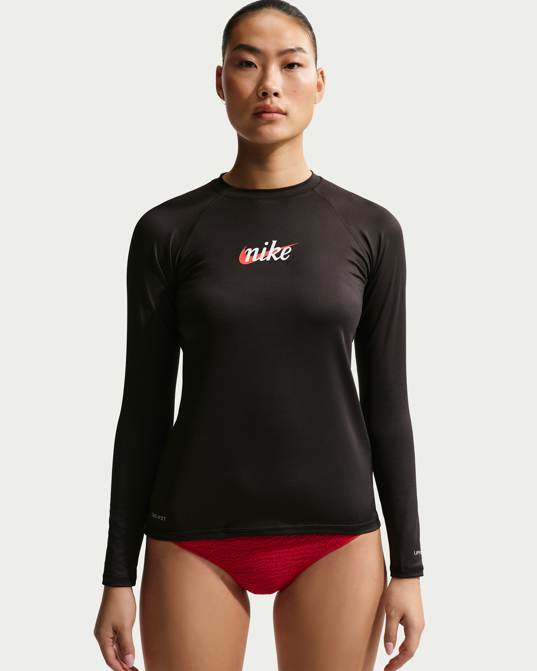 나이키 스윔 하이드로가드 여성 드라이 핏 UV 긴팔 탑 - 블랙/화이트