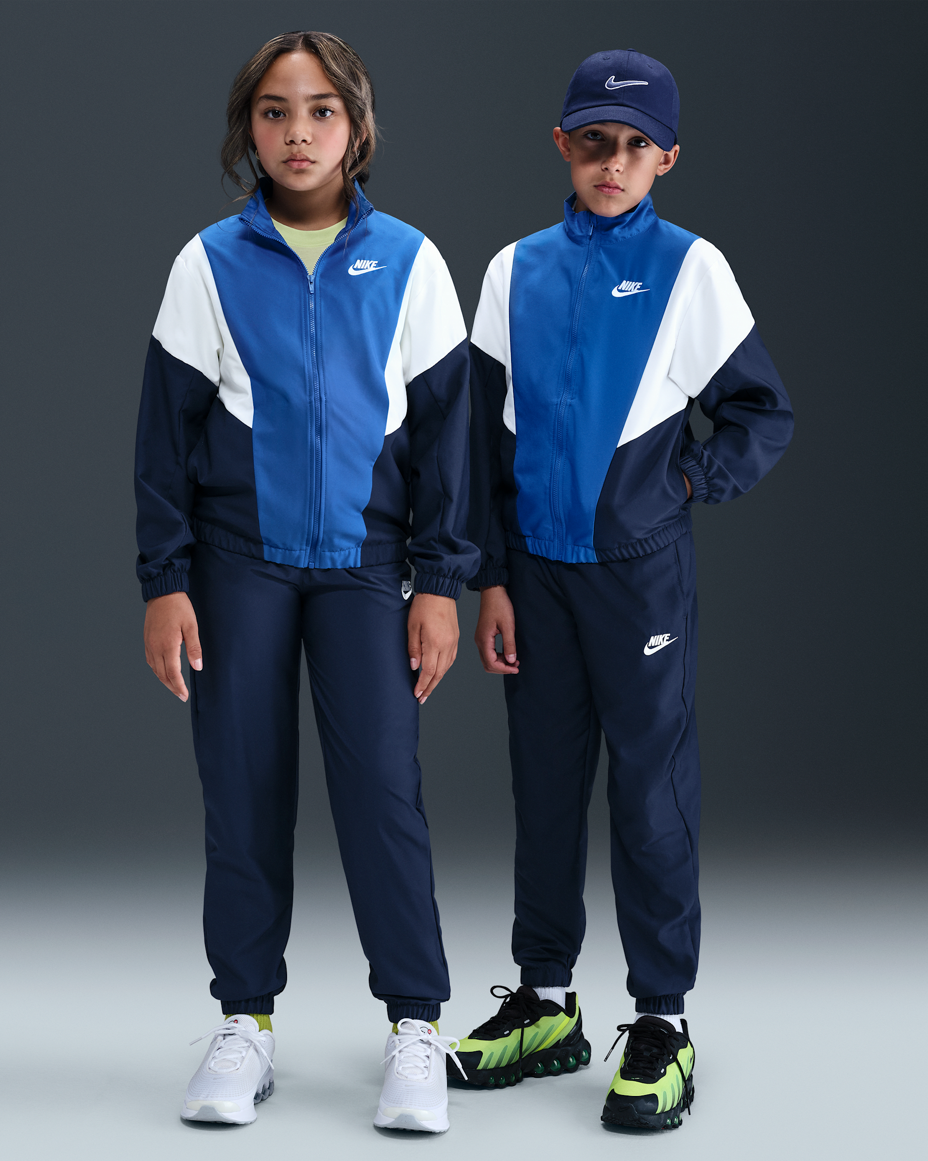 Nike Sportswear Big Kids' Woven Tracksuit - Midnight Navy/Game Royal/White/White