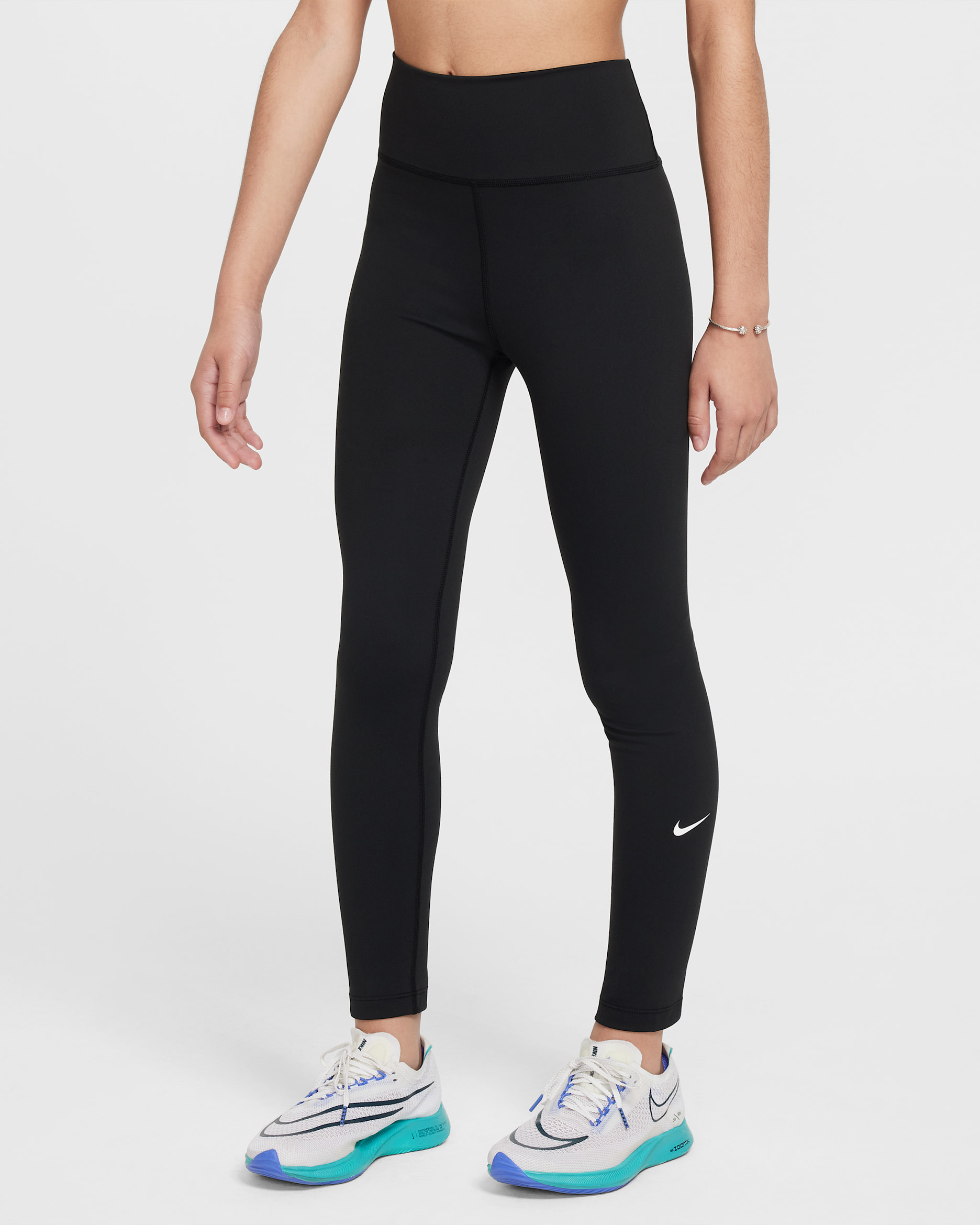 Nike One Dri-FIT legging met hoge taille voor meisjes - Zwart/Wit
