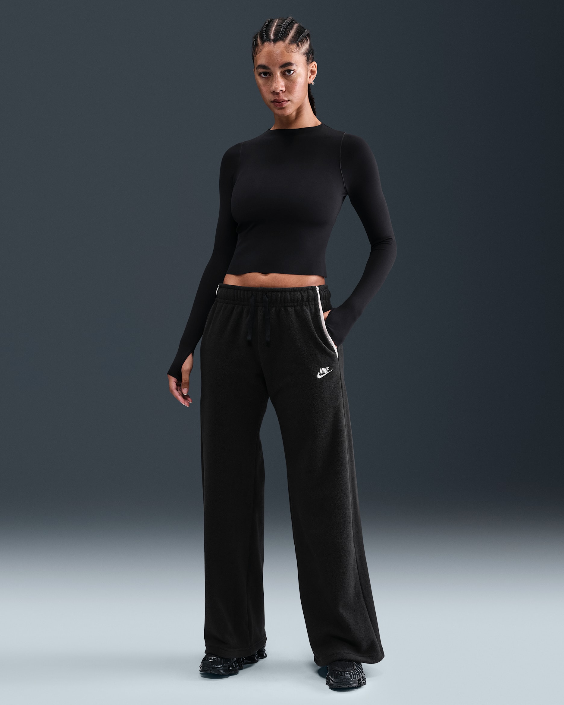 Nike Sportswear Club Fleece Women's Mid-Rise Wide-Leg Cozy Pants - Black/College Grey