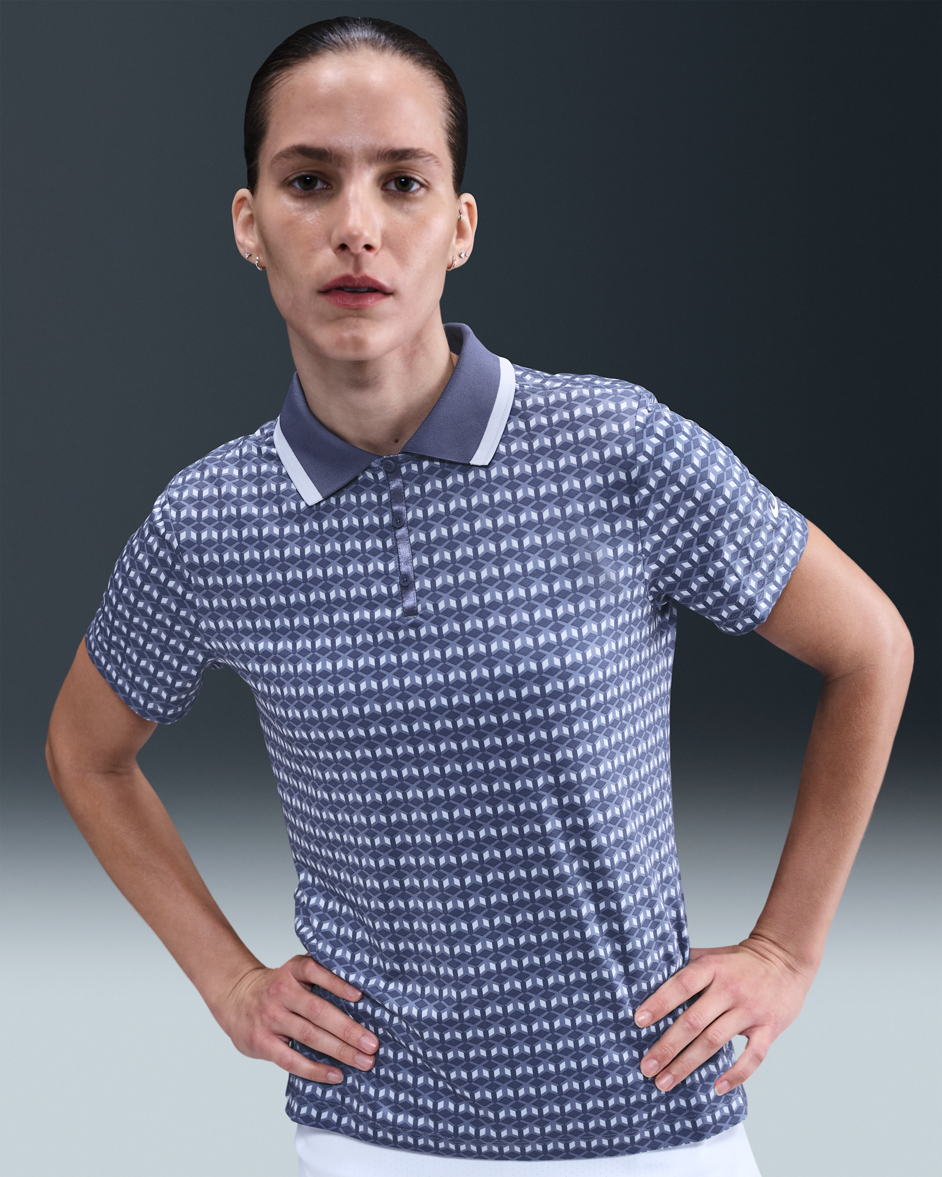 Polo de golf de manga corta Dri-FIT estampado para mujer Nike Tour - Morado arena/Blanco