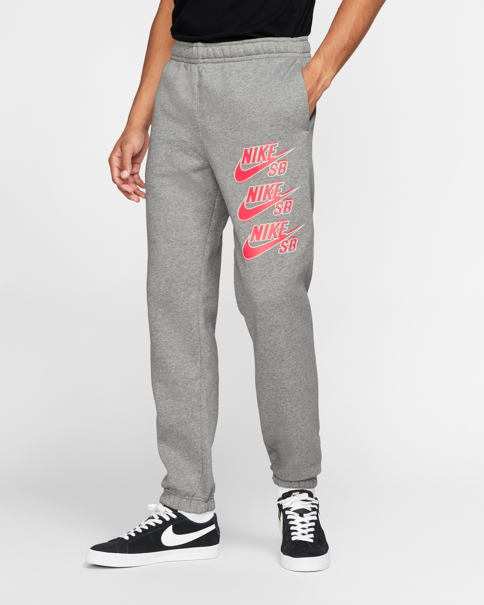 Nike SB Icon Fleece-Skateboardhose für Herren - Dark Grey Heather/Bright Crimson