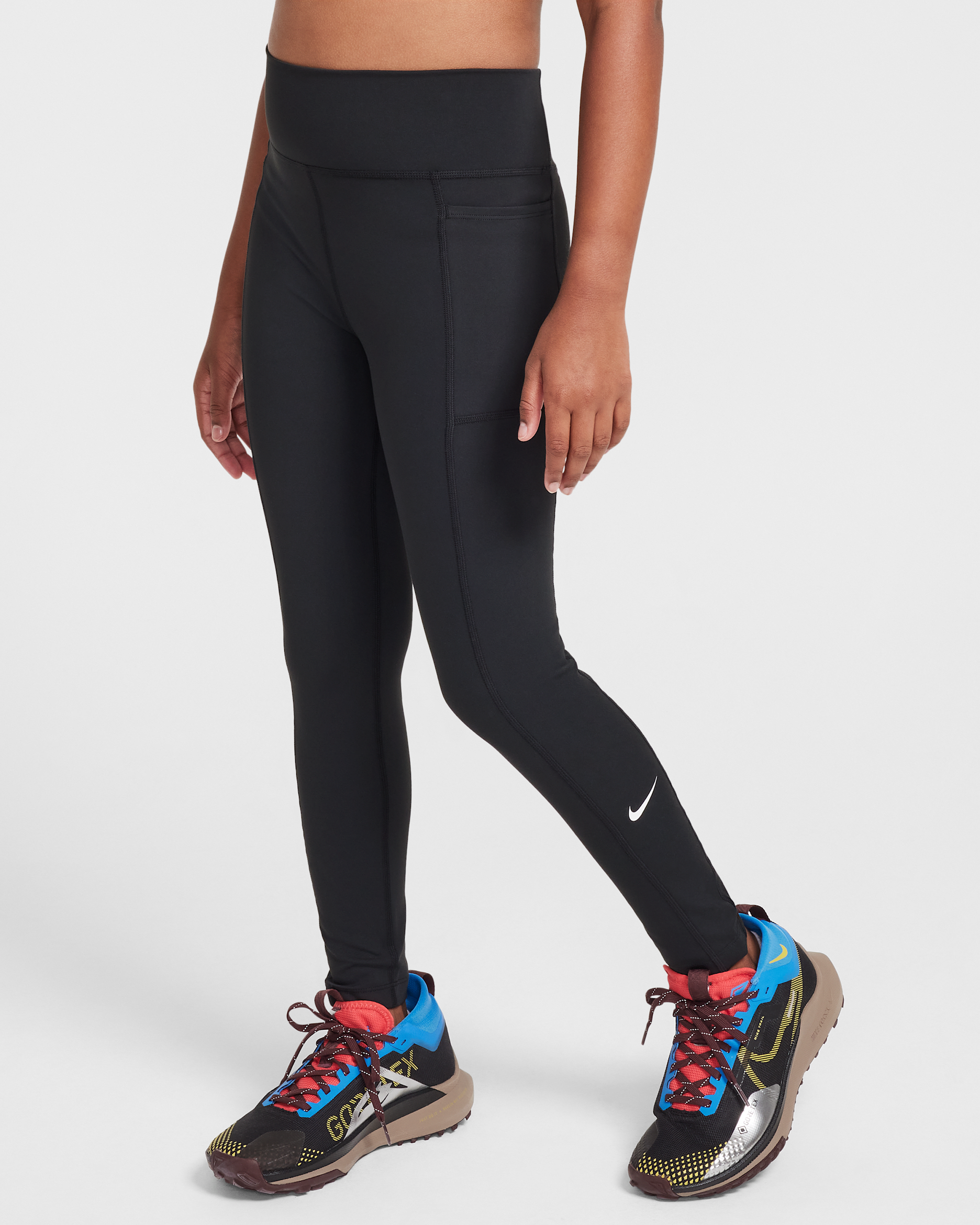 Nike One Big Kids' (Girls') Dri-FIT High-Waisted Leggings with Pockets - Black/White
