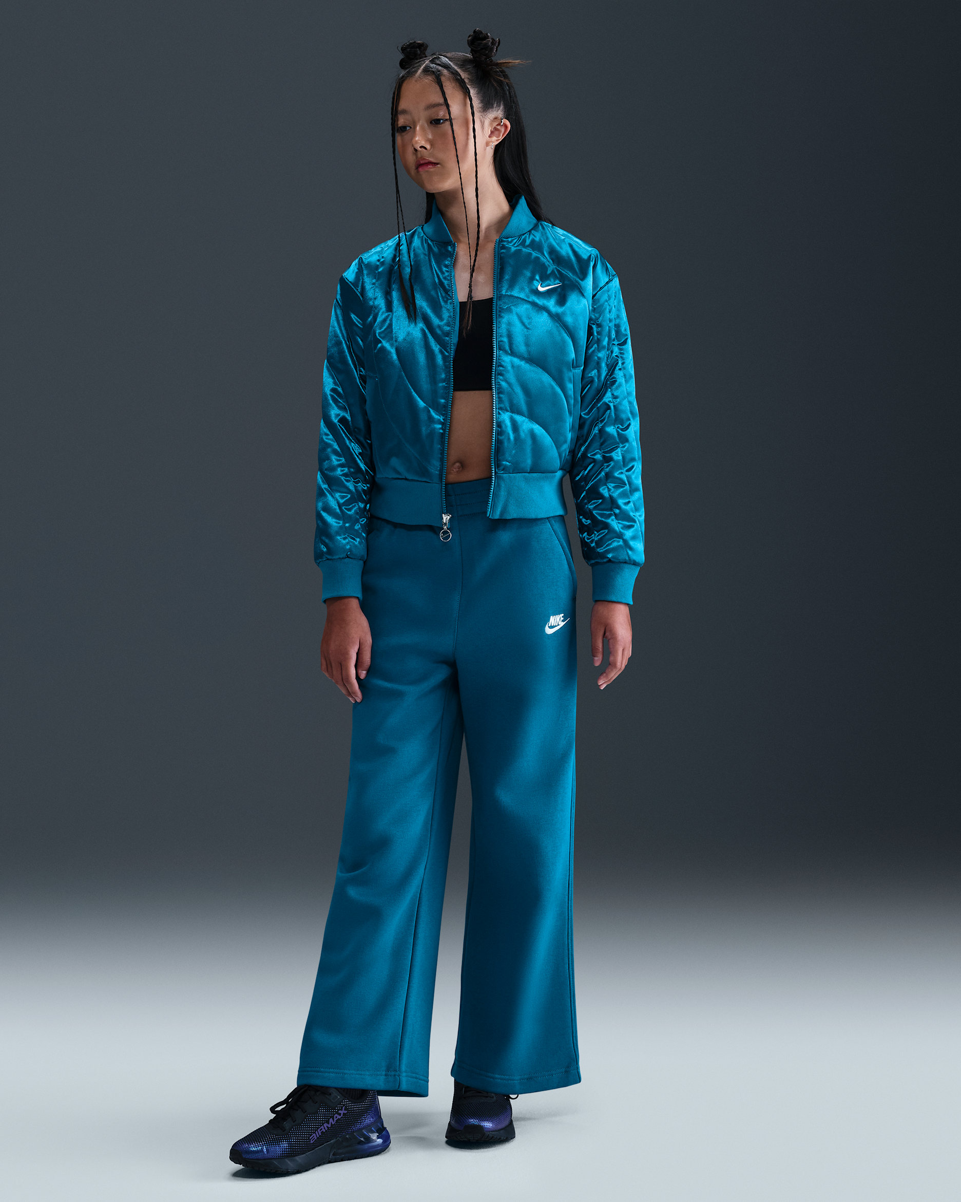 Nike Sportswear Club Fleece Girls' Wide-Leg Pants - Green Abyss/Green Abyss/White