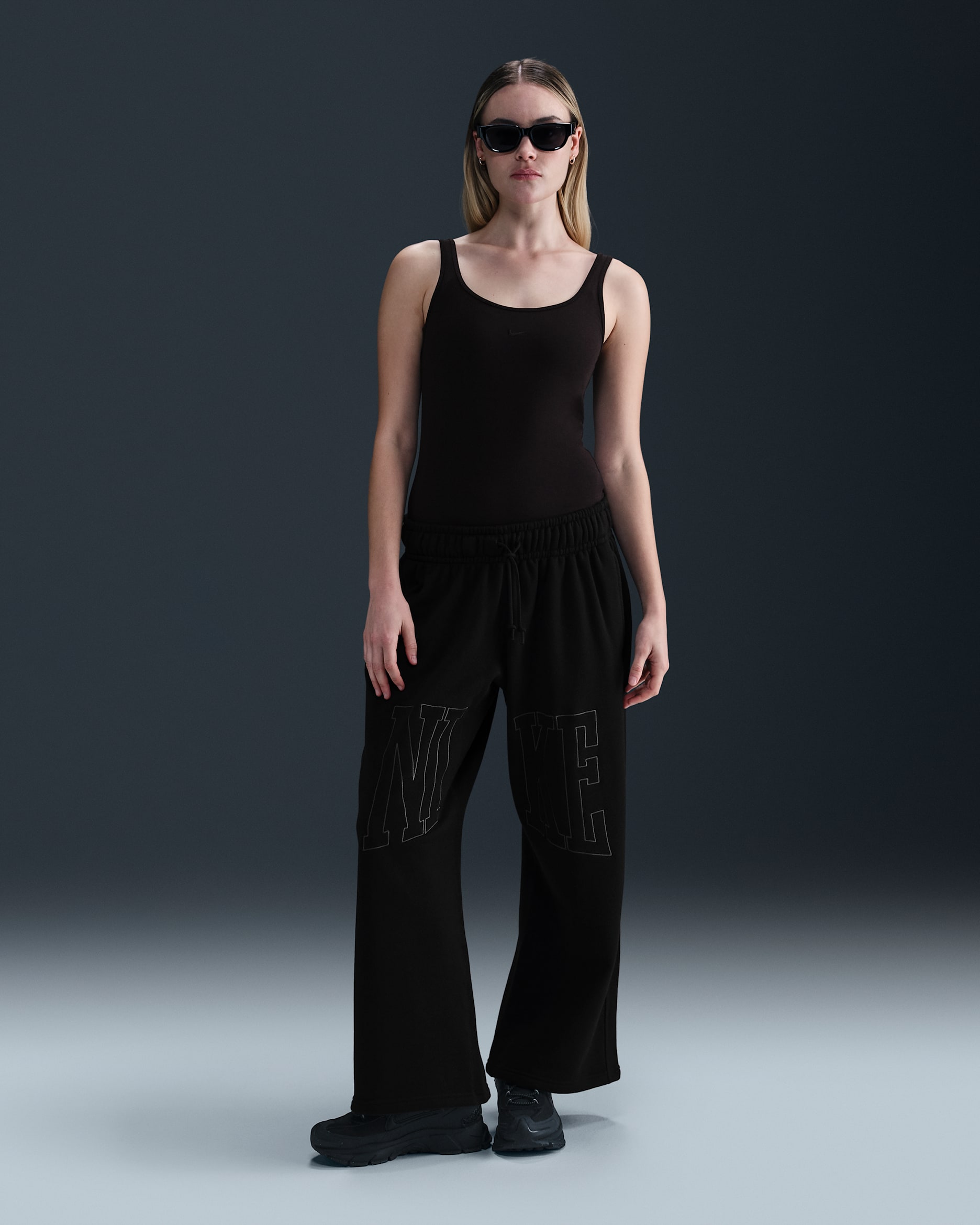 Nike Sportswear Women's Mid-Rise Oversized Open-Hem French Terry Pants - Black