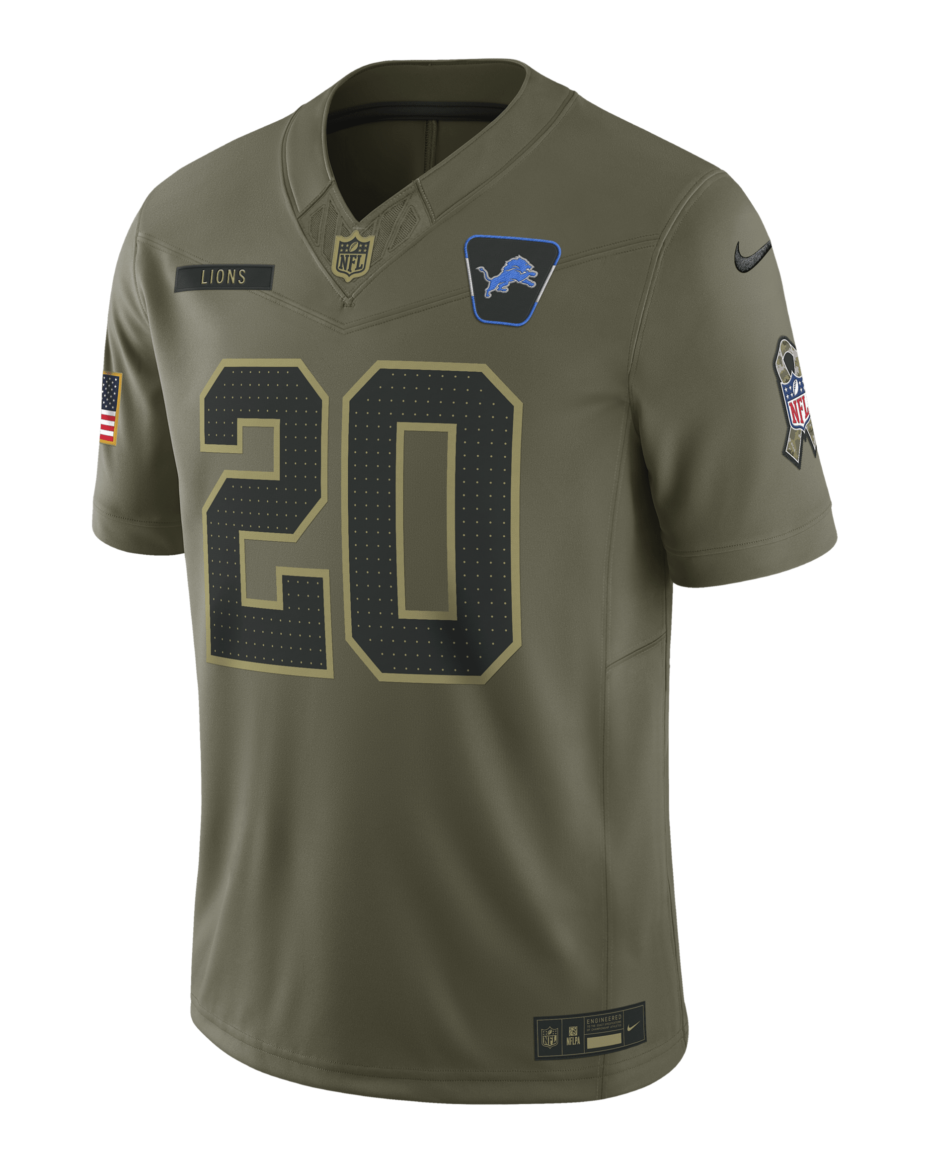 Barry Sanders Detroit Lions Salute to Service Retired Men's Nike Dri-FIT NFL Limited Jersey - Olive