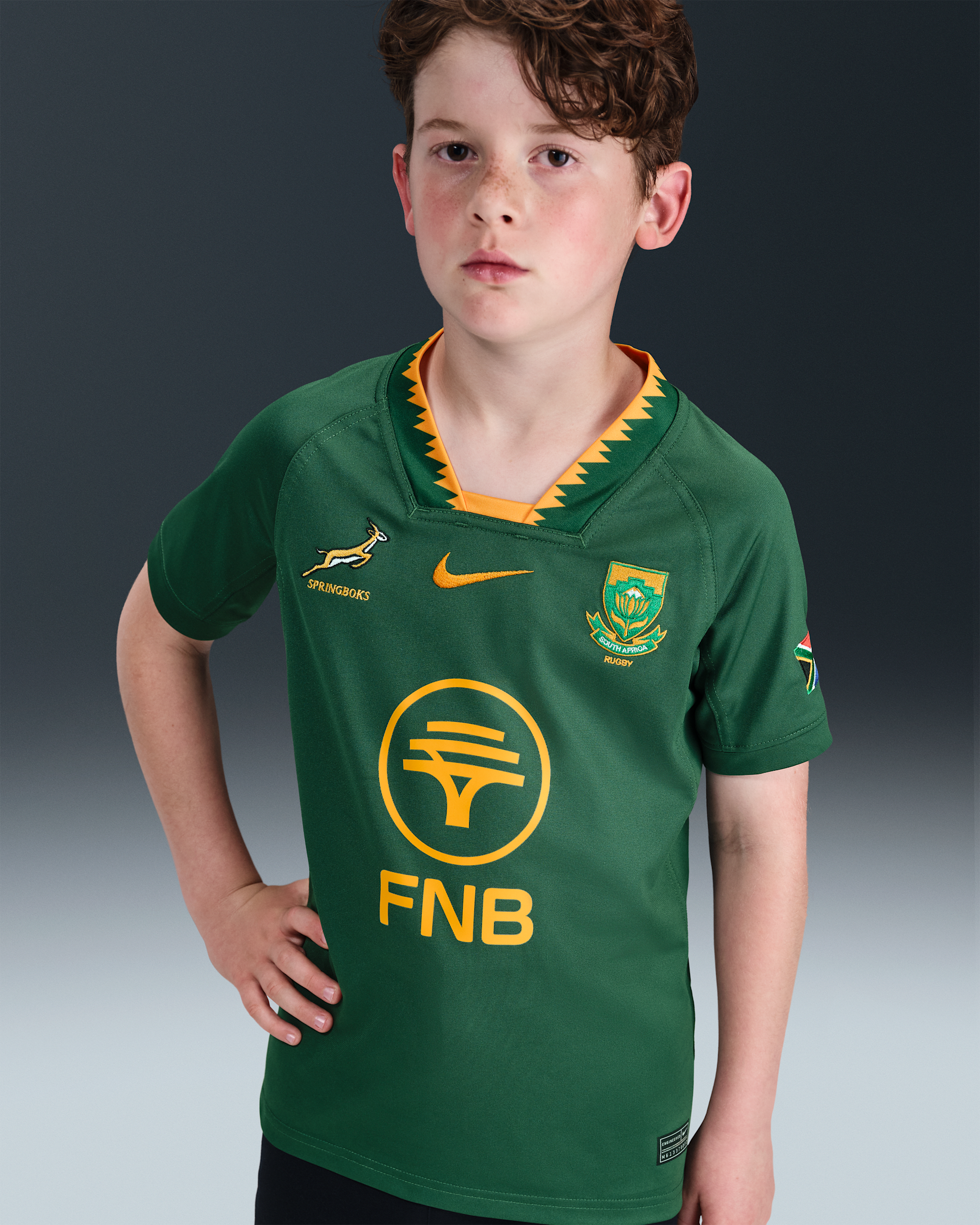 Primera equipació Stadium Springboks 2025/26 Samarreta rèplica de la primera equipació de rugbi Nike - Nen/a - Gorge Green/University Gold