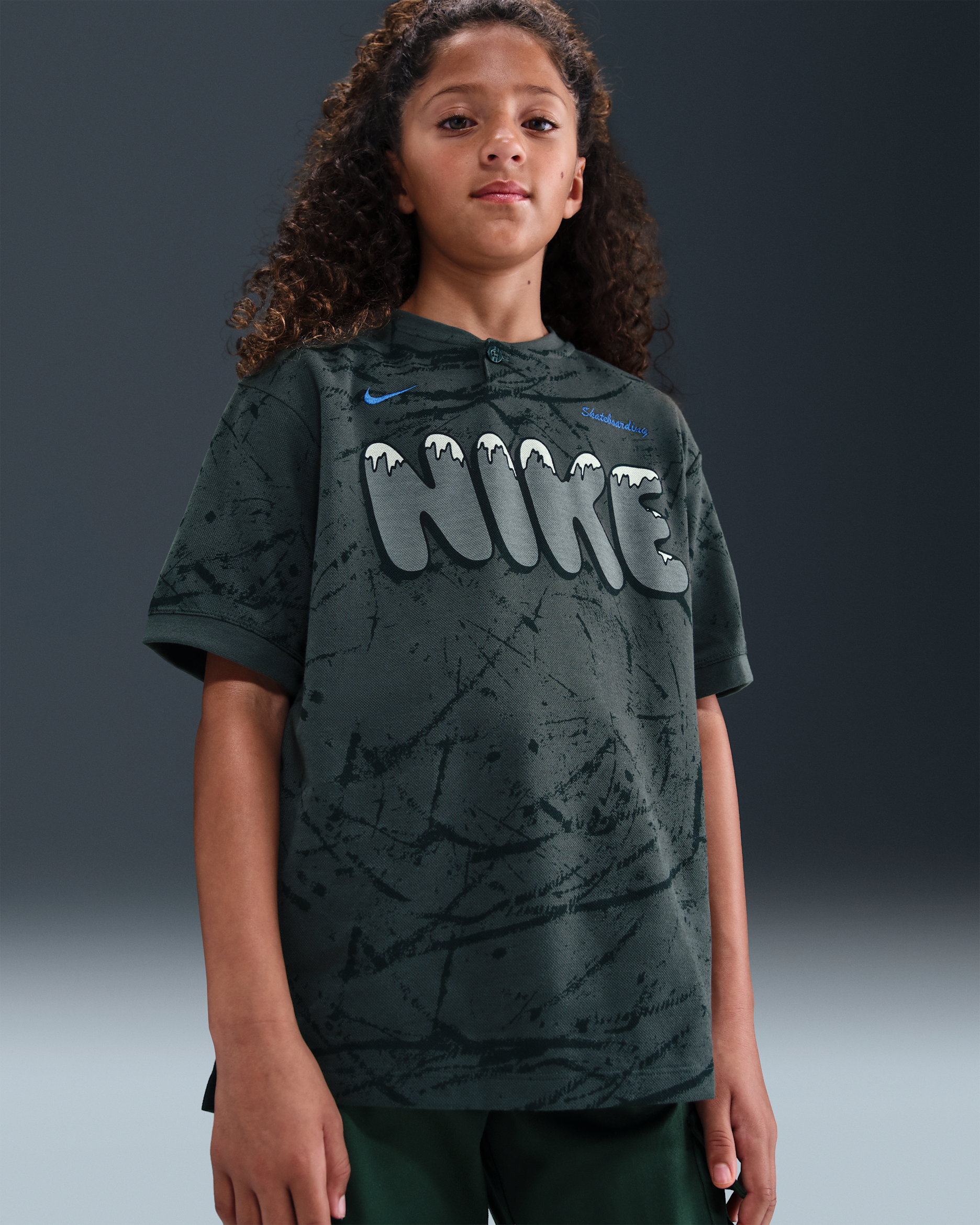 Nike SB Older Kids' Dri-FIT Skate Top - Dark Smoke Grey/Game Royal