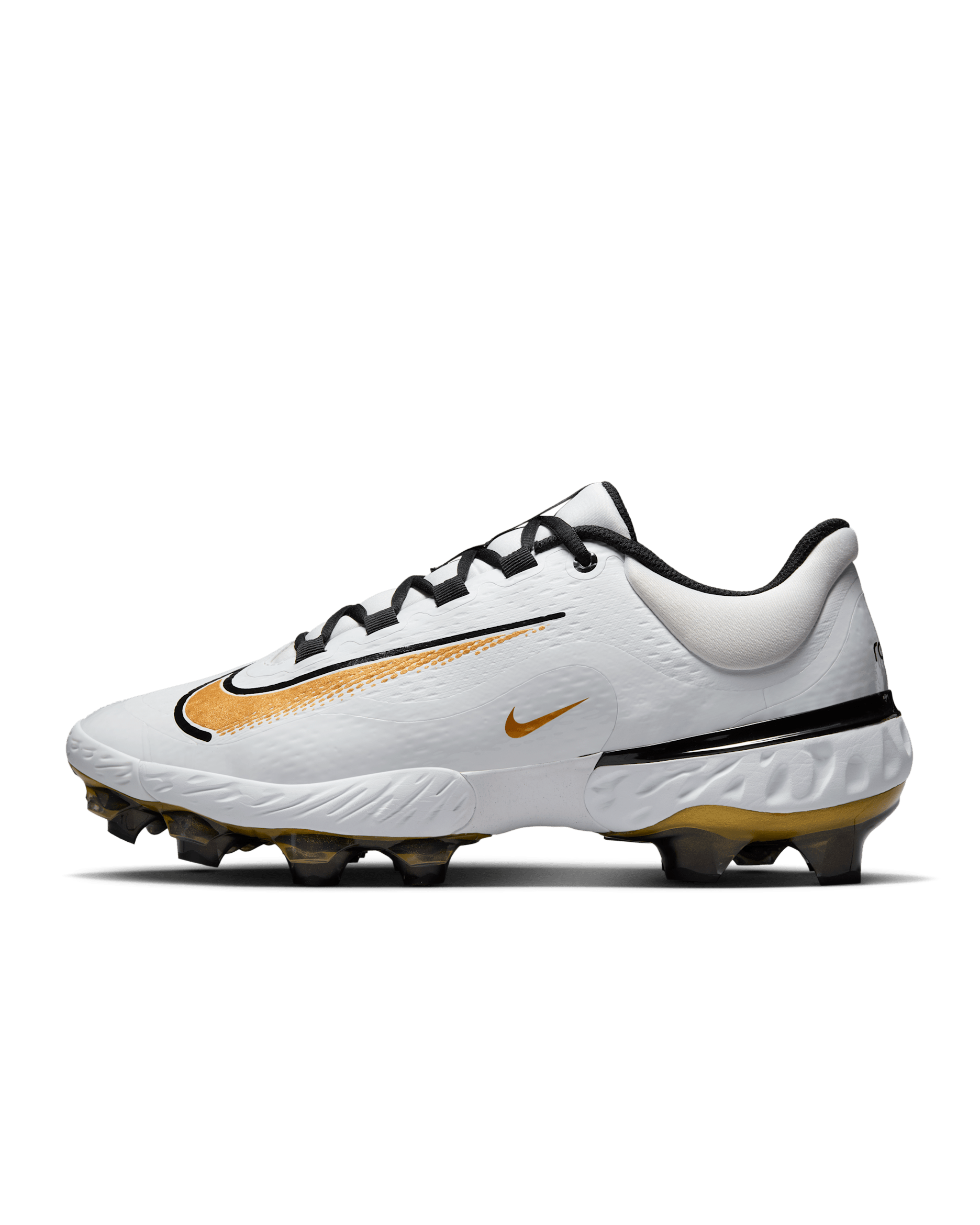 Nike Alpha Huarache Elite 4 Low MCS Men's Baseball Cleats - White/Black/Metallic Gold