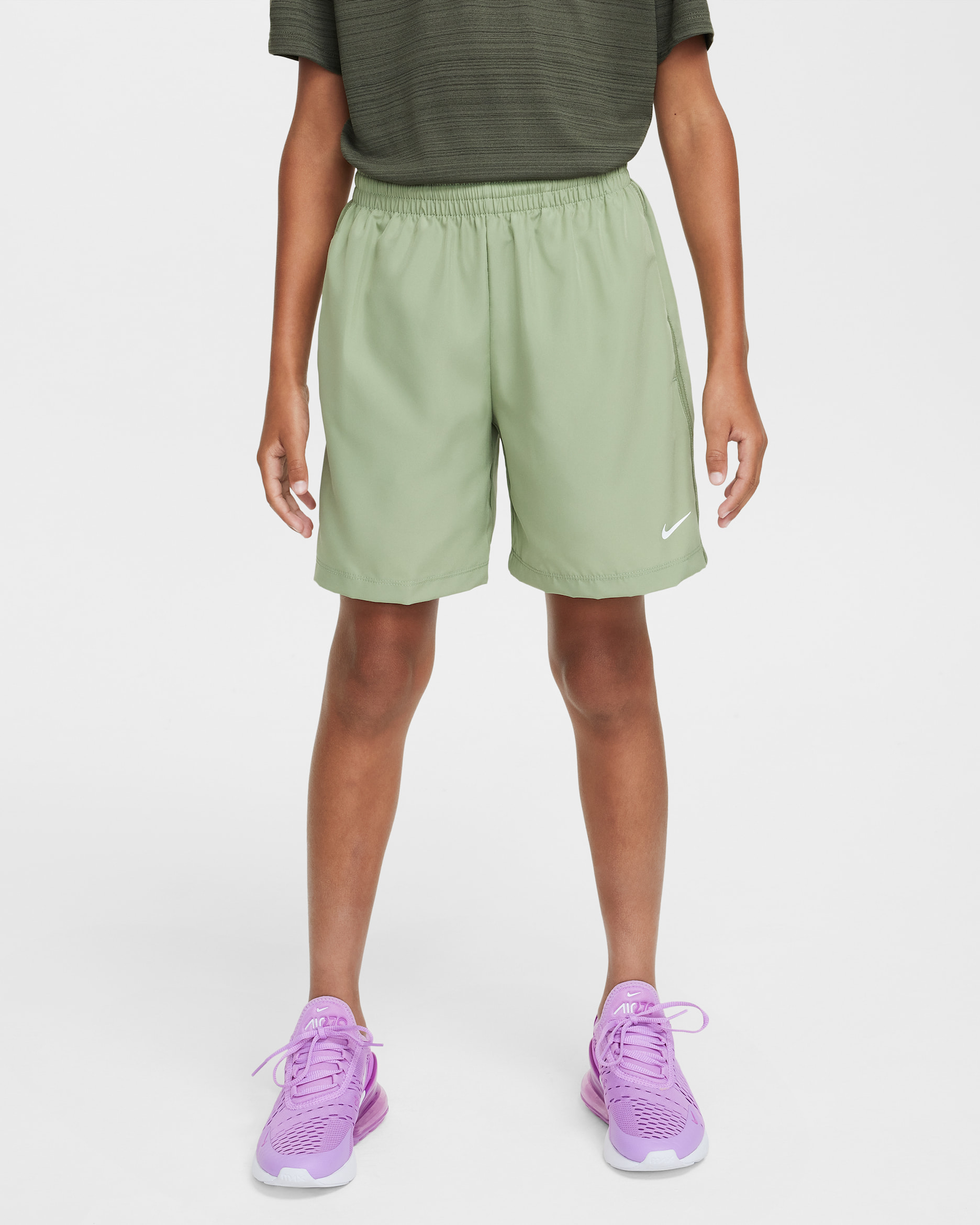 Nike Multi Older Kids' Dri-FIT Training Shorts - Oil Green/White