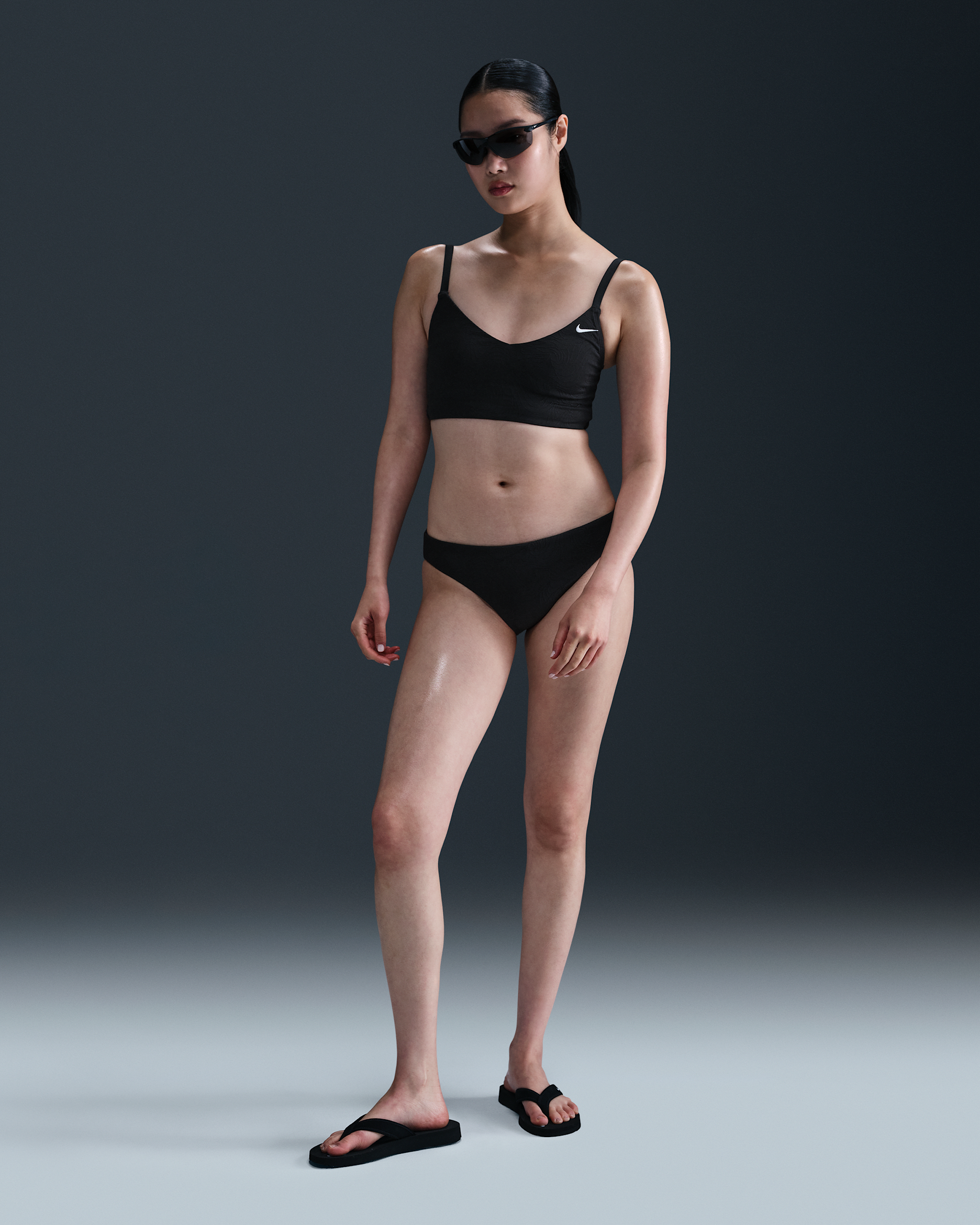 Prenda inferior de bikini Hipster Nike Swim Water Texture para mujer - Negro/Blanco