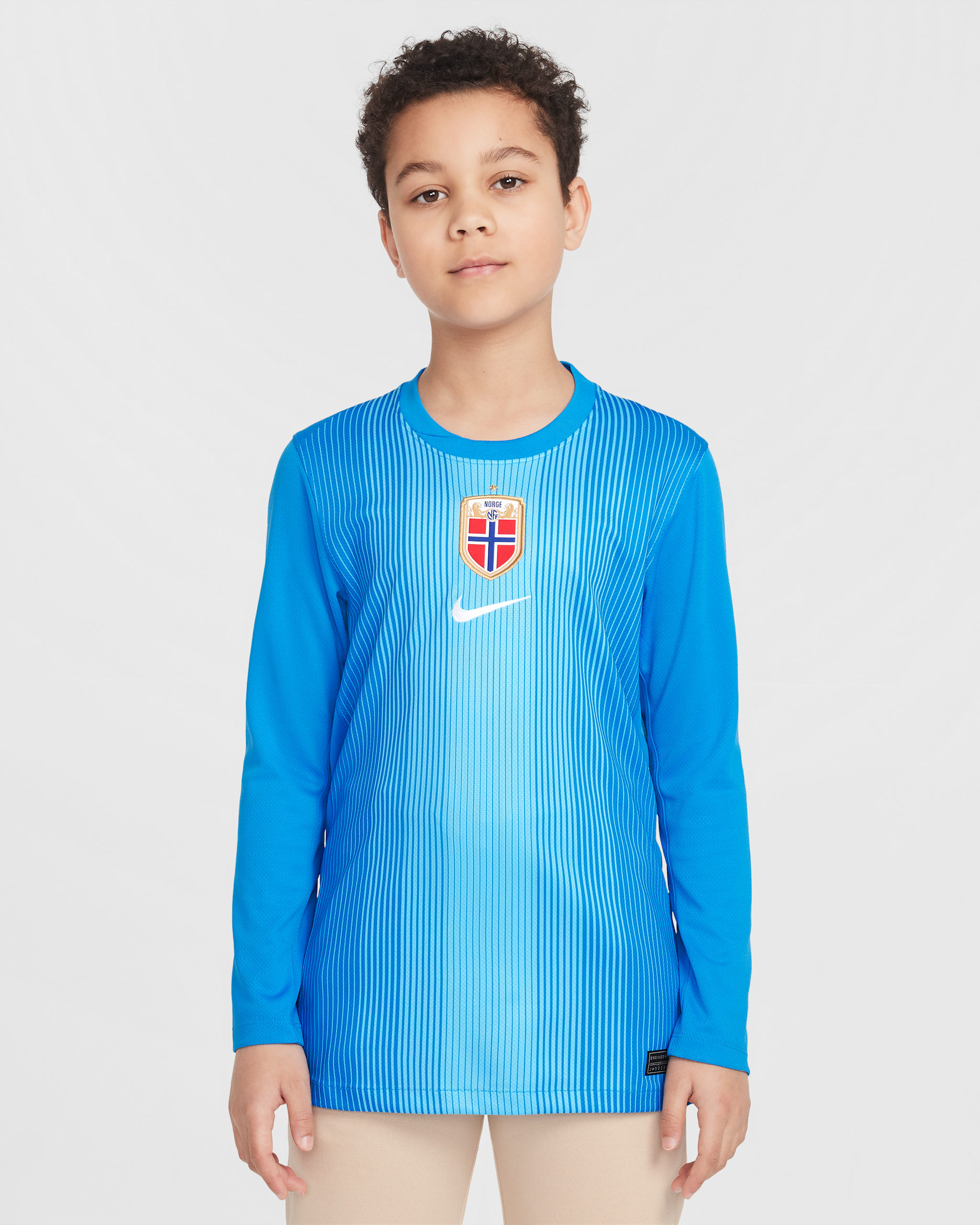 Equipación de portero/a Stadium Noruega 2025/26 Camiseta de fútbol de manga larga Replica Nike Dri-FIT - Niño/a - Photo Blue/Baltic Blue/Blanco