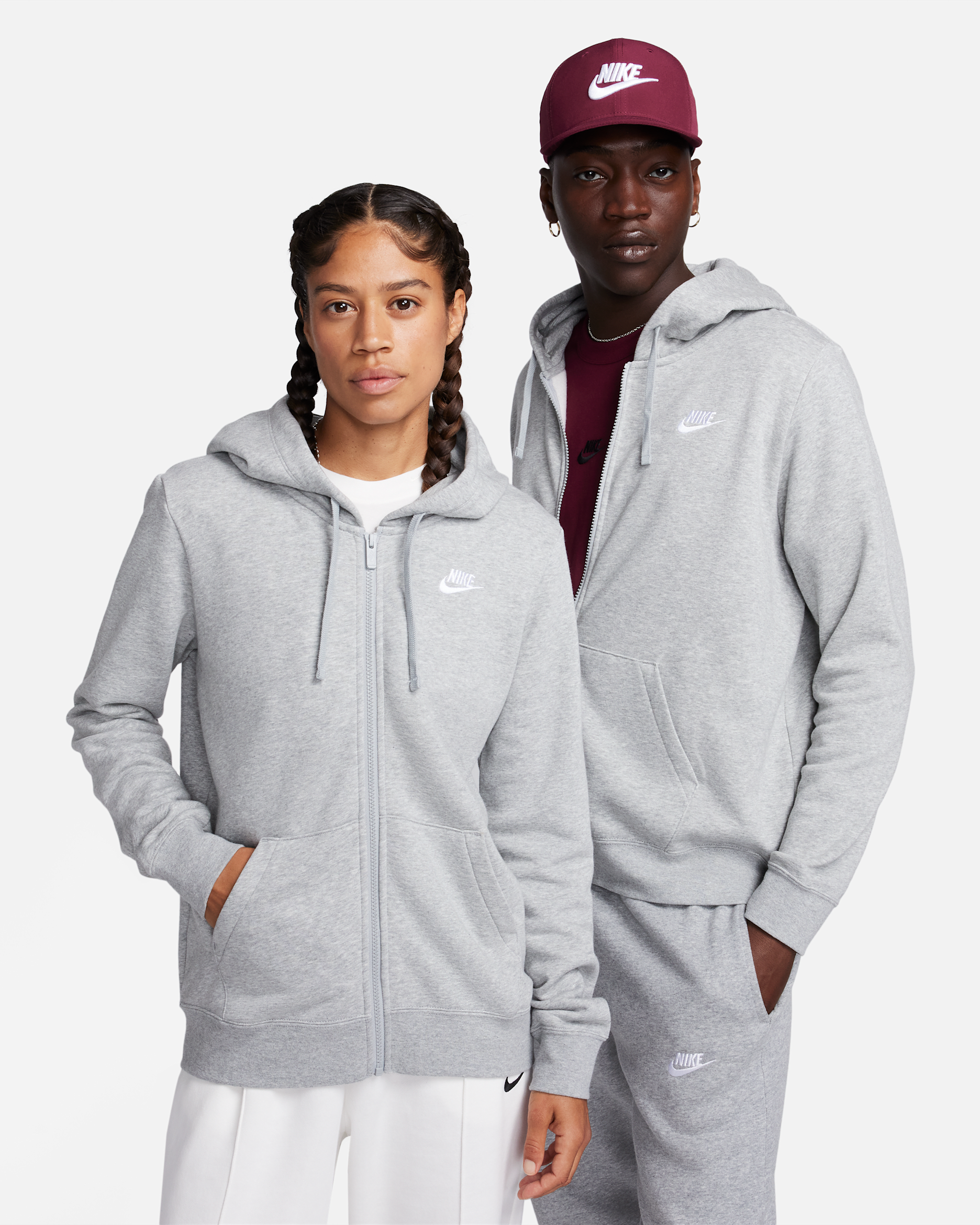 Nike Sportswear Club Fleece Women's Full-Zip Hoodie - Dark Grey Heather/White
