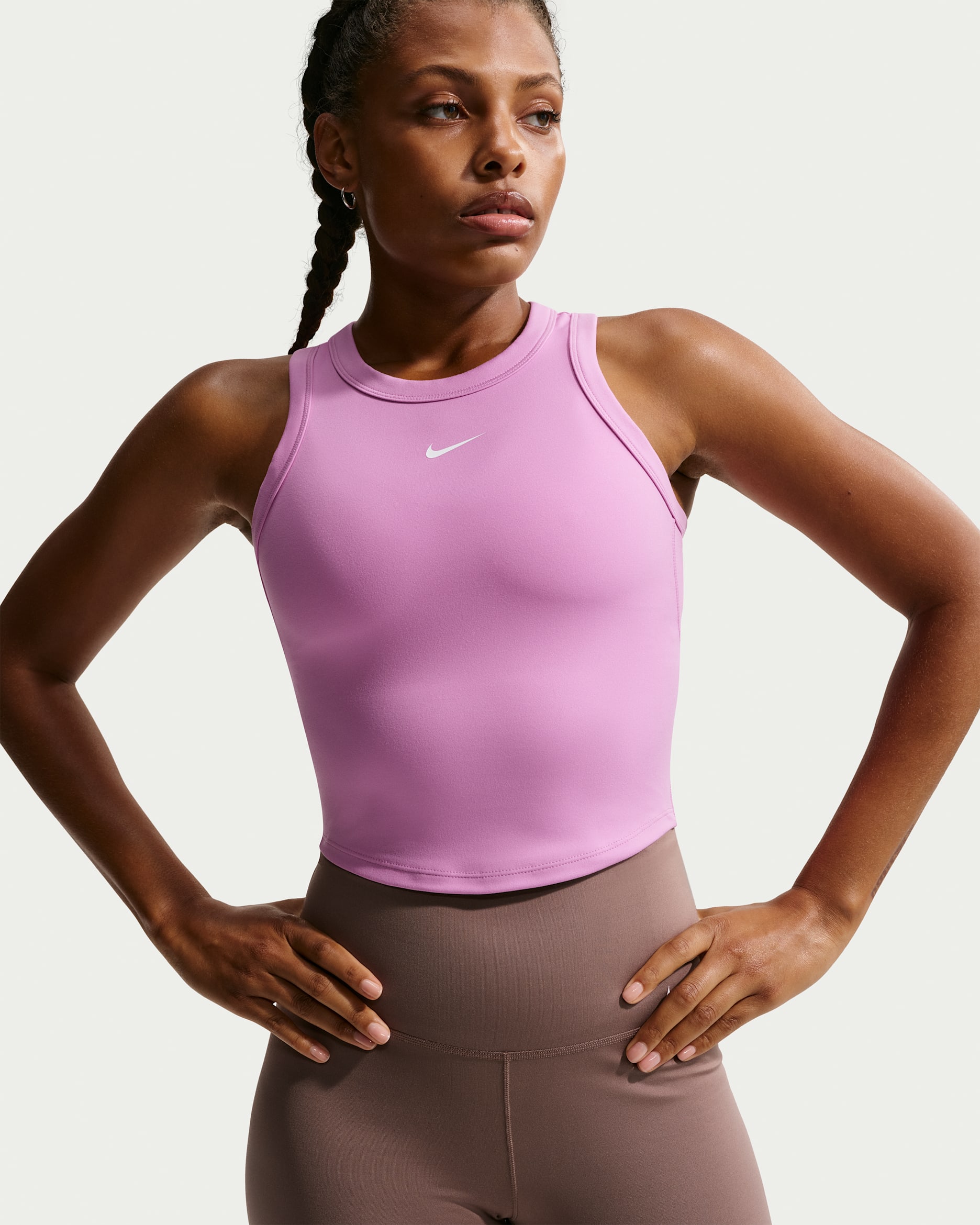 Nike One Fitted Women's Dri-FIT Cropped Tank Top - Light Magenta/White