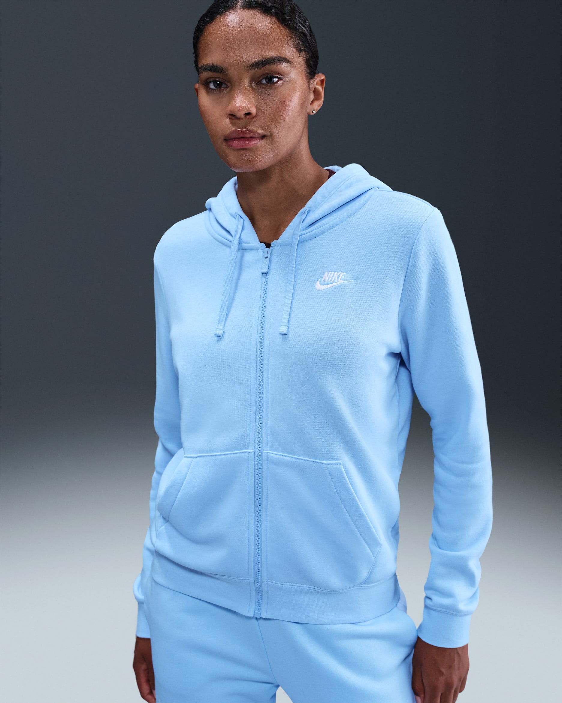 Nike Sportswear Club Fleece Women's Full-Zip Hoodie - Celestine Blue/White