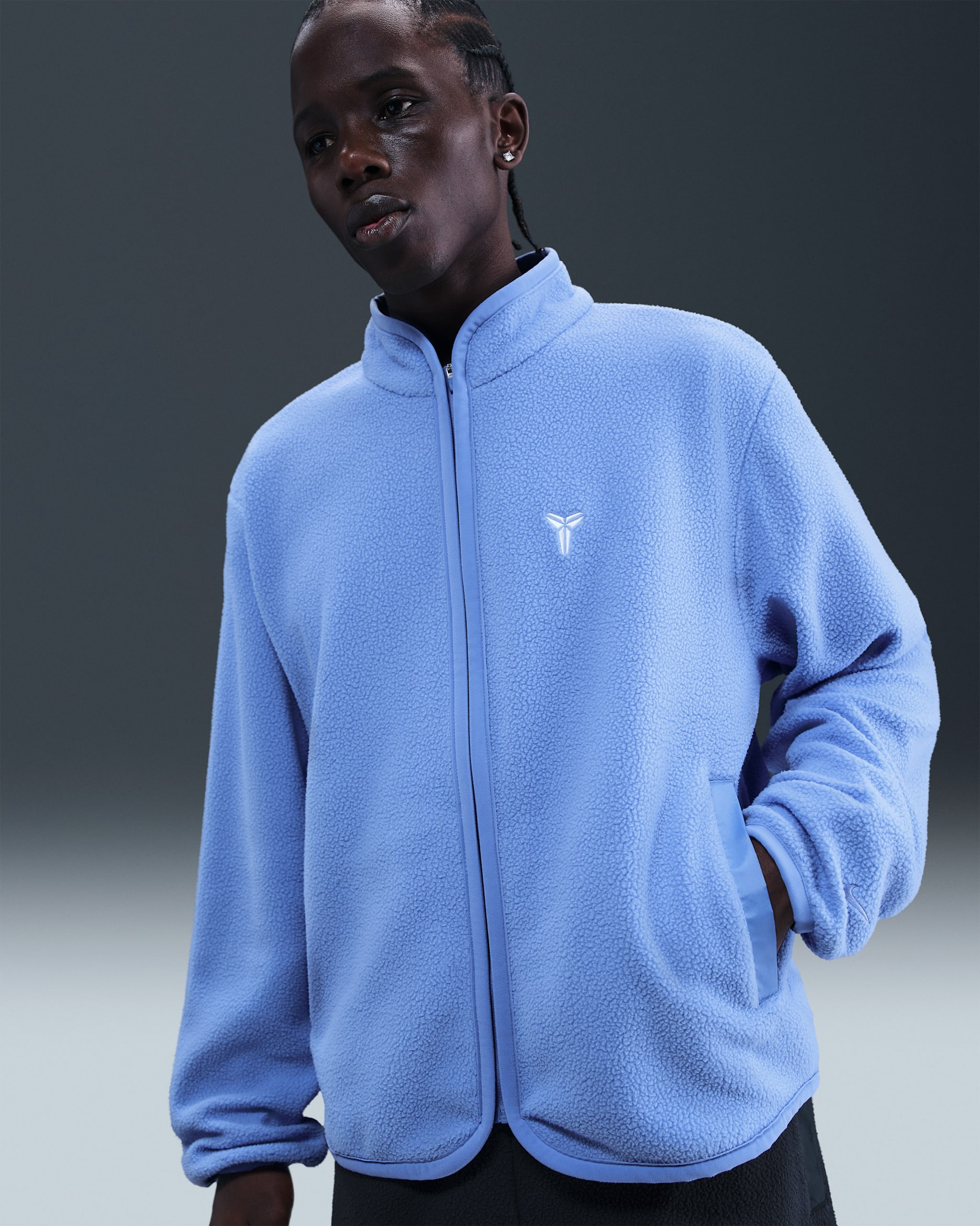 Chamarra de básquetbol acondicionada para el invierno para hombre Kobe - Royal pulso/Aluminio/Blanco