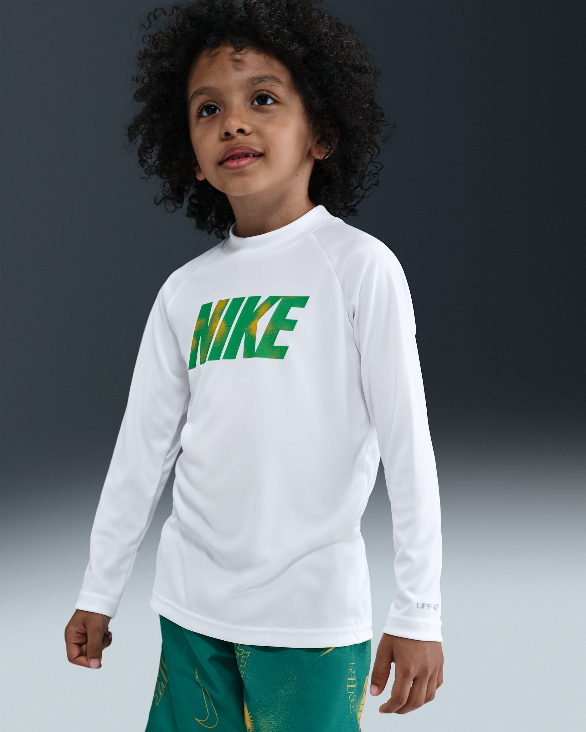 나이키 스윔 하이드로가드 리틀키즈(남아) 드라이 핏 긴팔 탑 - 화이트/스타디움 그린