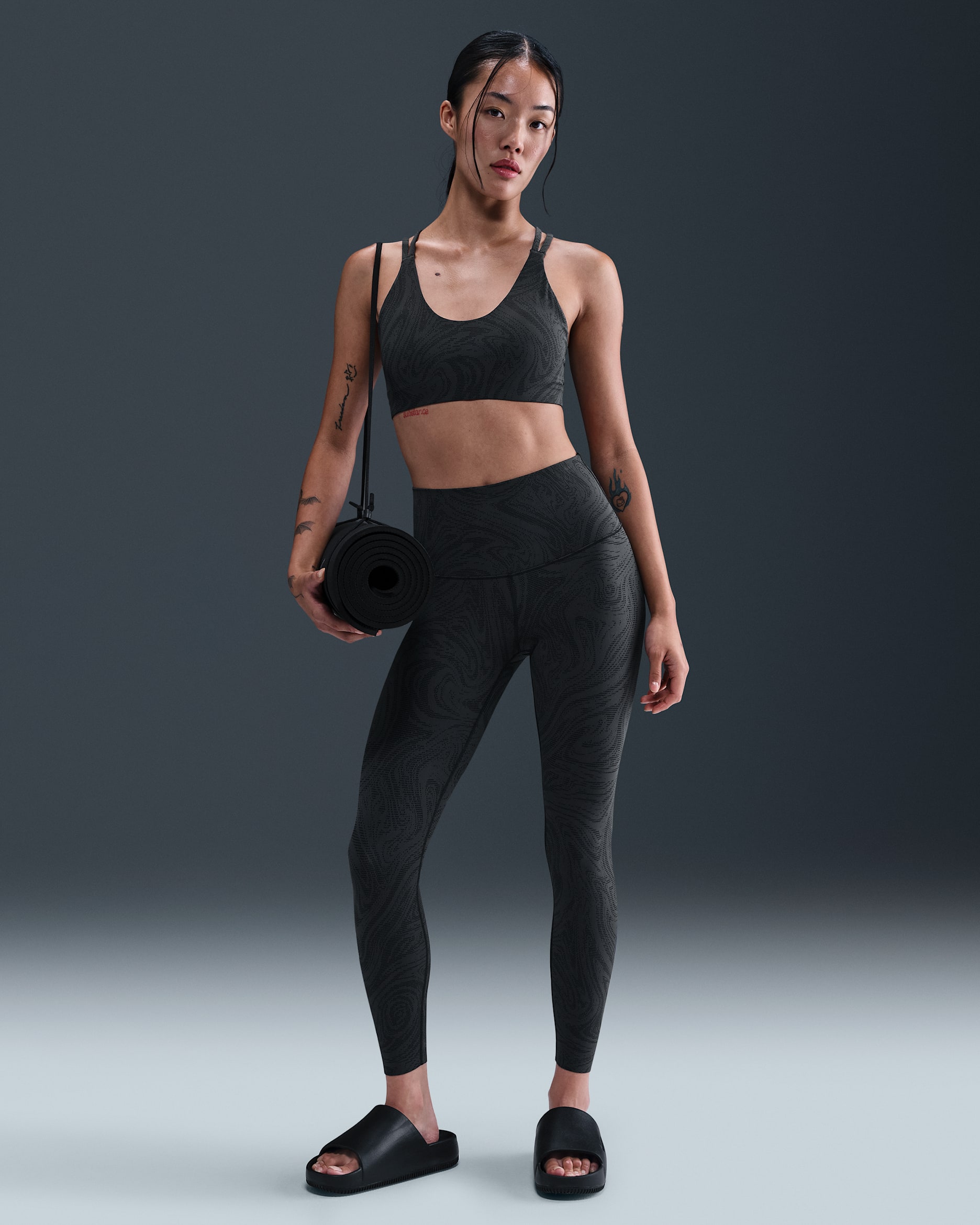 Nike Zenvy Women's High-Waisted 7/8 Printed Leggings - Black/Dark Smoke Grey