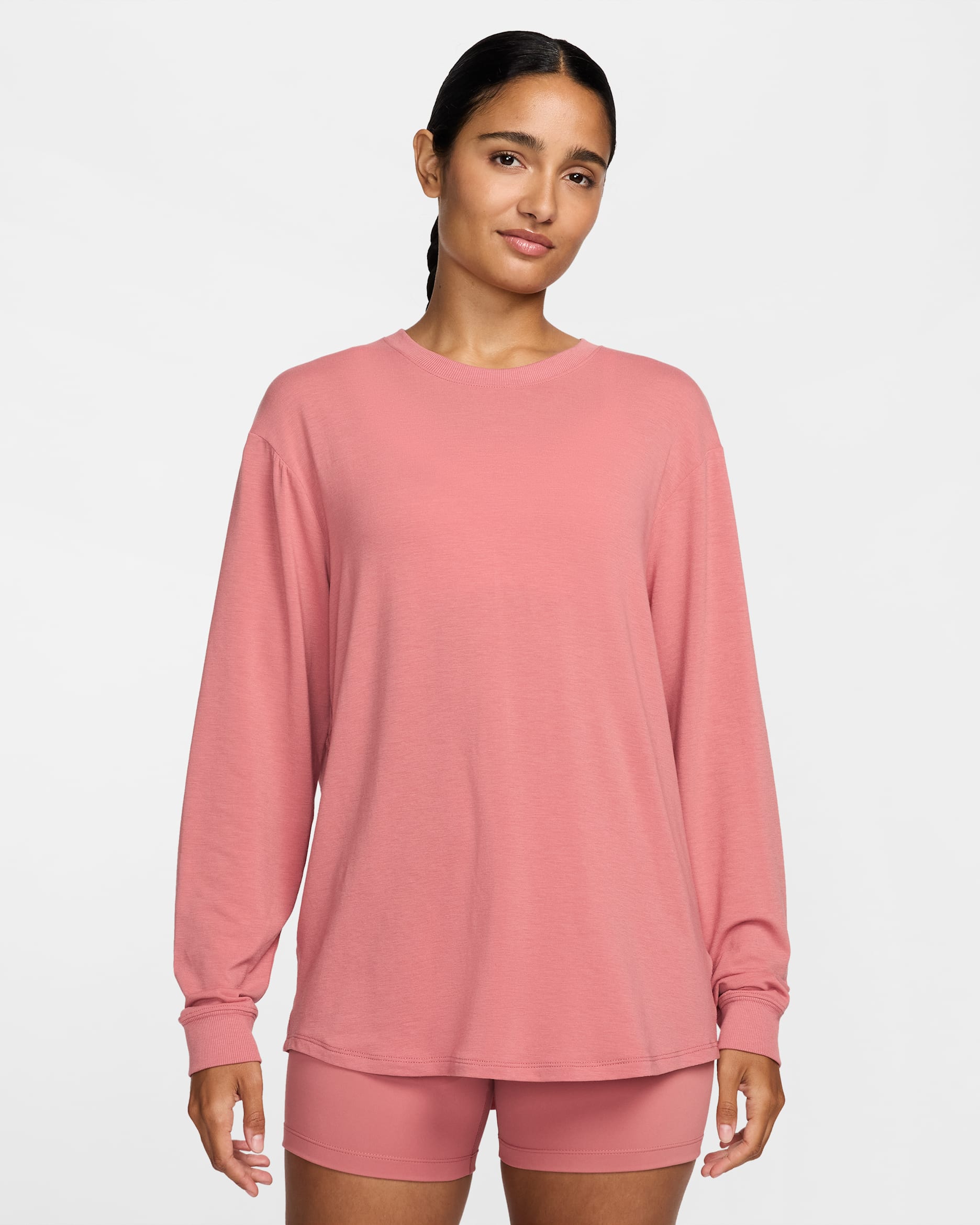 Playera de manga larga Dri-FIT para mujer Nike One Relaxed - Rosa cañón/Negro