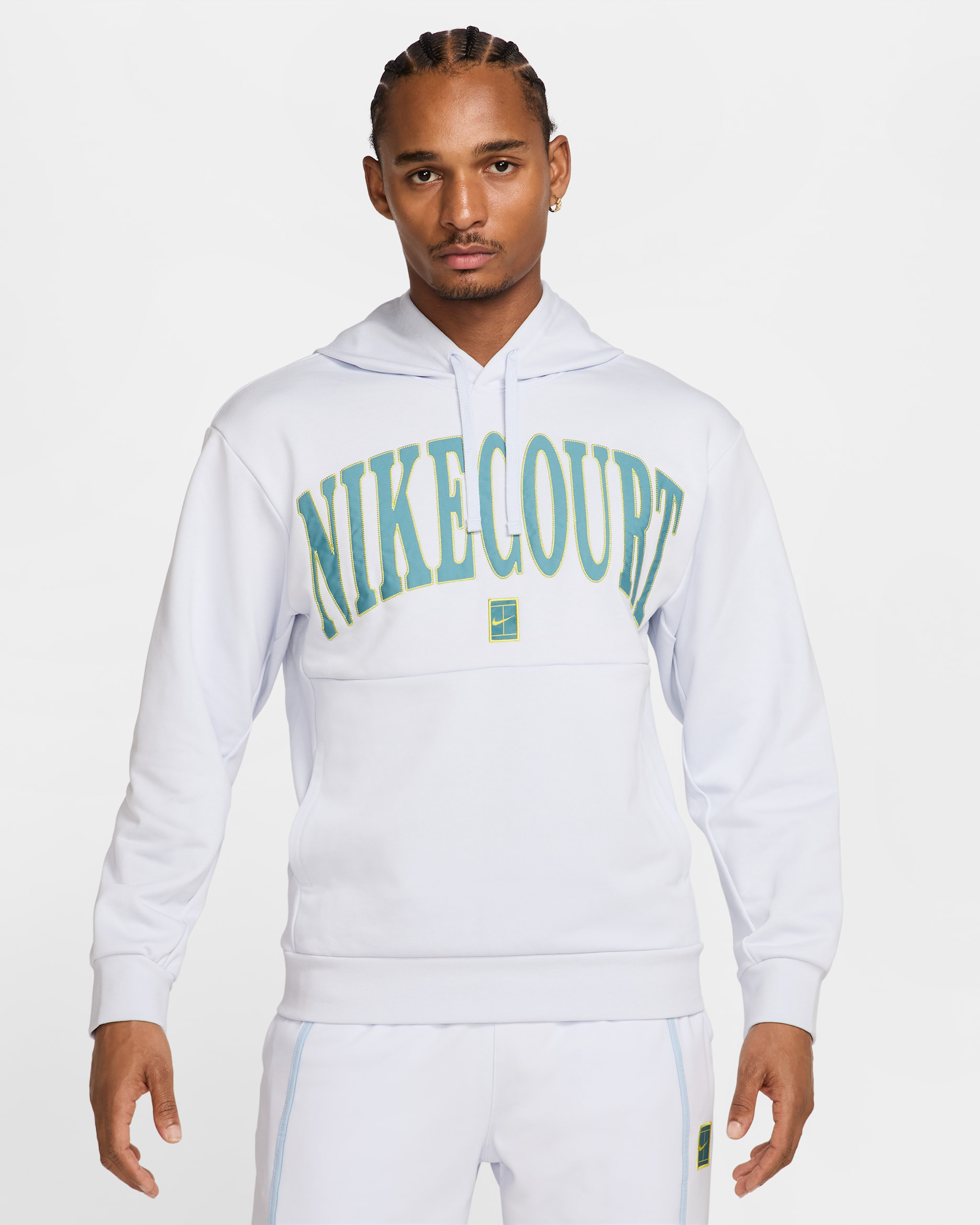 NikeCourt Heritage Men's Dri-FIT Fleece Tennis Hoodie - Football Grey/Mineral Teal/High Voltage