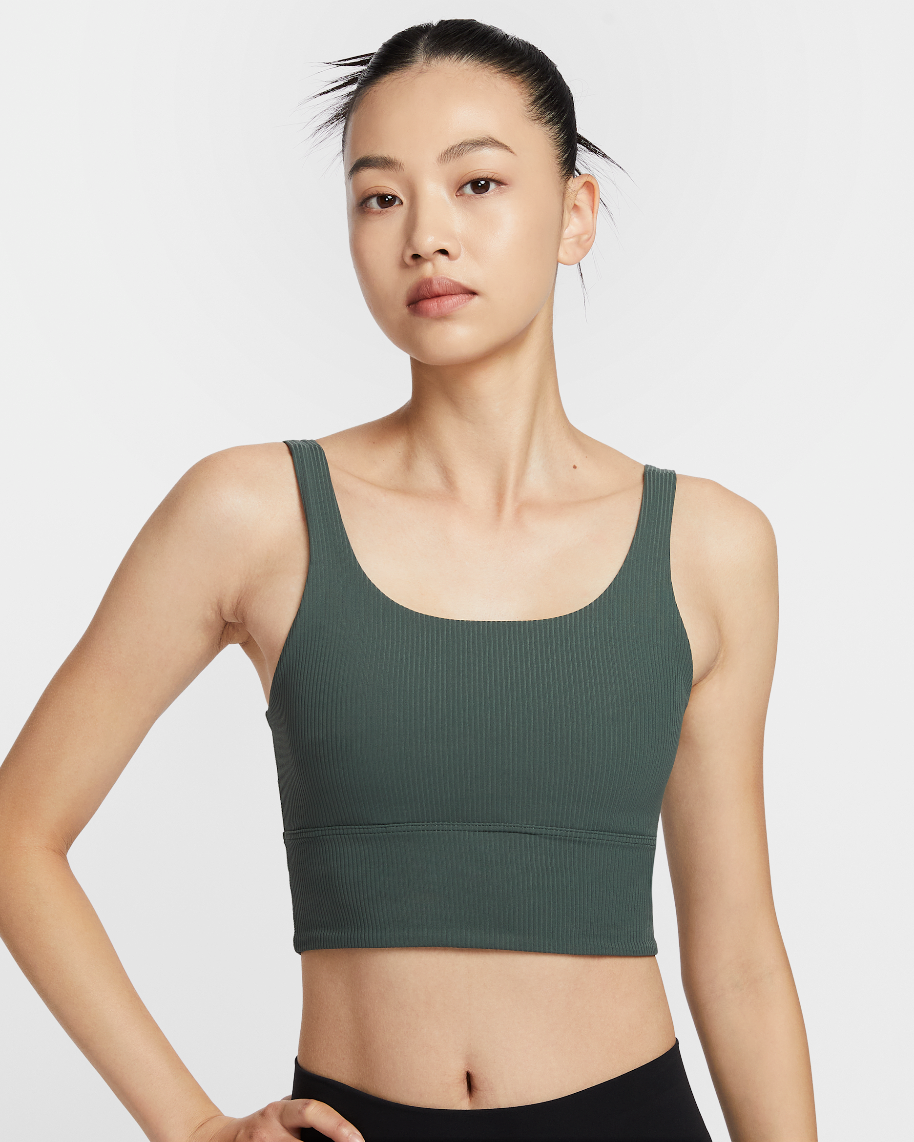 Nike Zenvy 羅紋女款輕度支撐型襯墊長版運動內衣 - Vintage Green/Vintage Green/白色