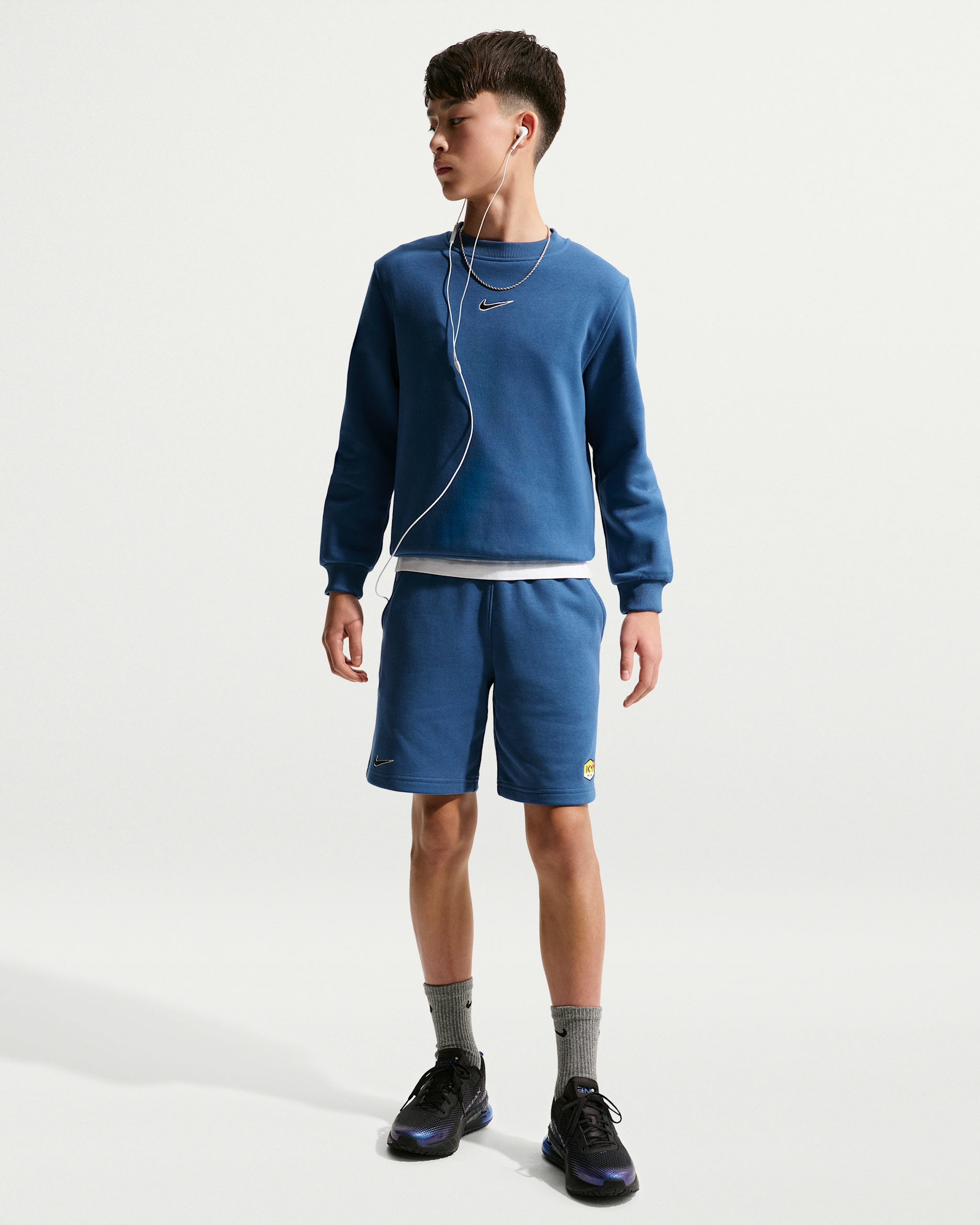 Short de foot Kylian Mbappé Club Fleece pour ado - Mystic Navy/Noir