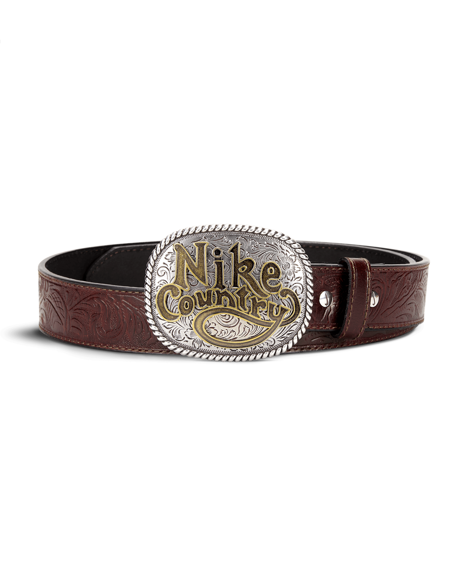 Nike Country Men's Plaque Buckle Embossed Leather Belt - Brown