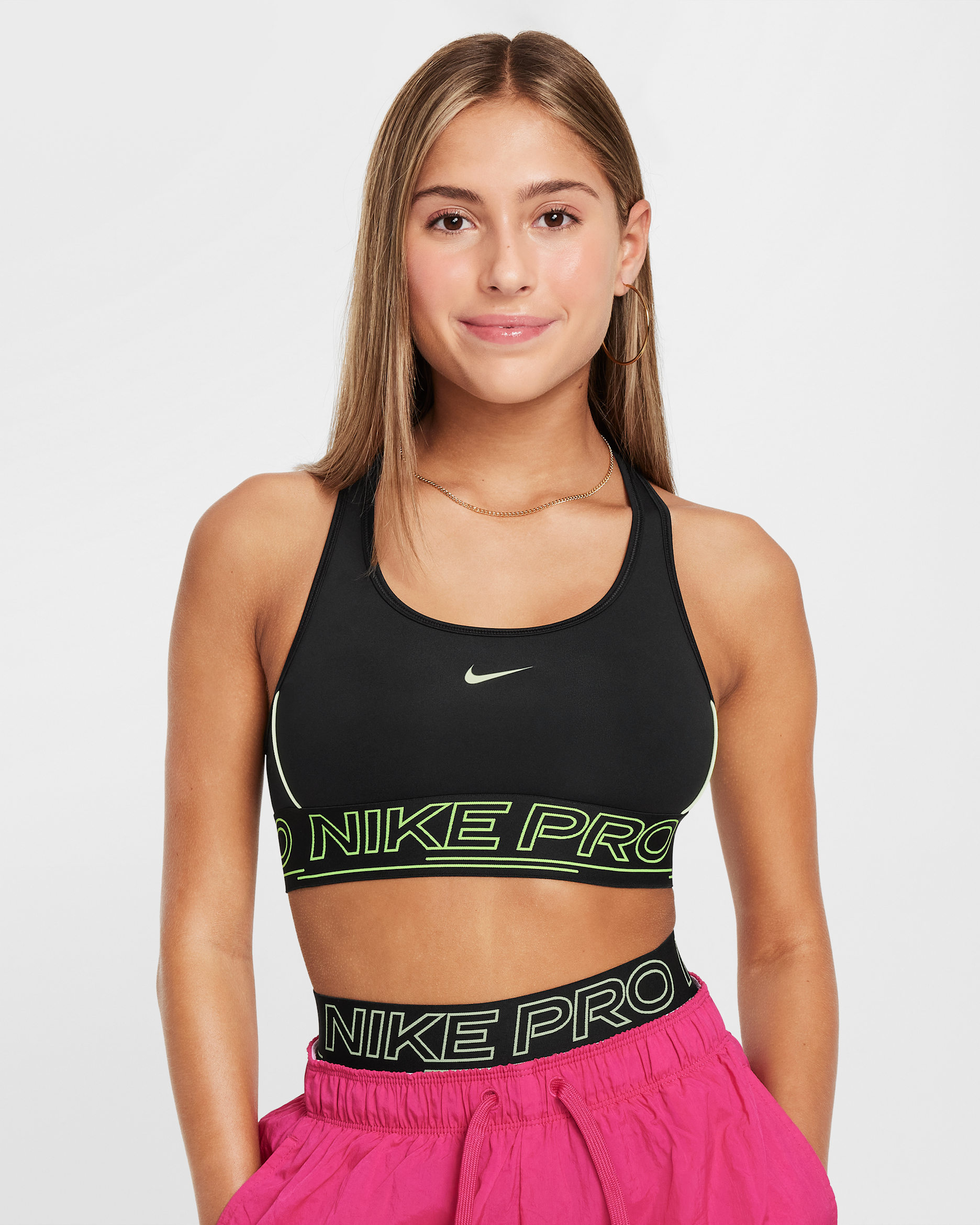 Bra deportivo para niña Nike Pro Swoosh - Negro/Volt/Volt