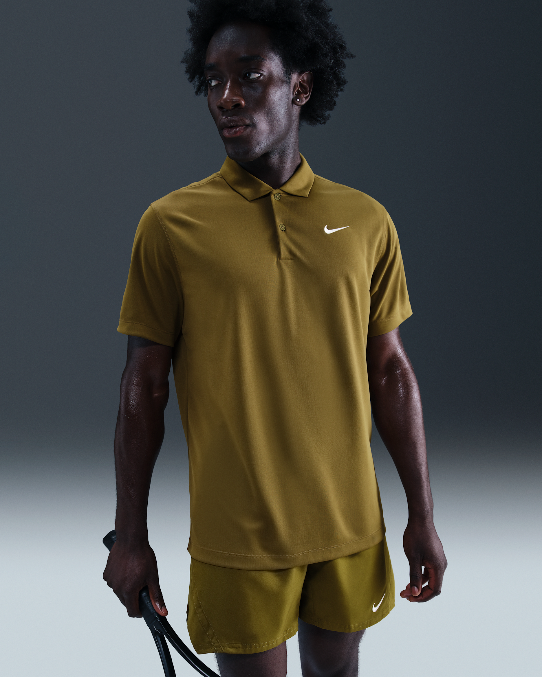 Polo de tenis para hombre NikeCourt Dri-FIT - Chaleco oliva/Blanco