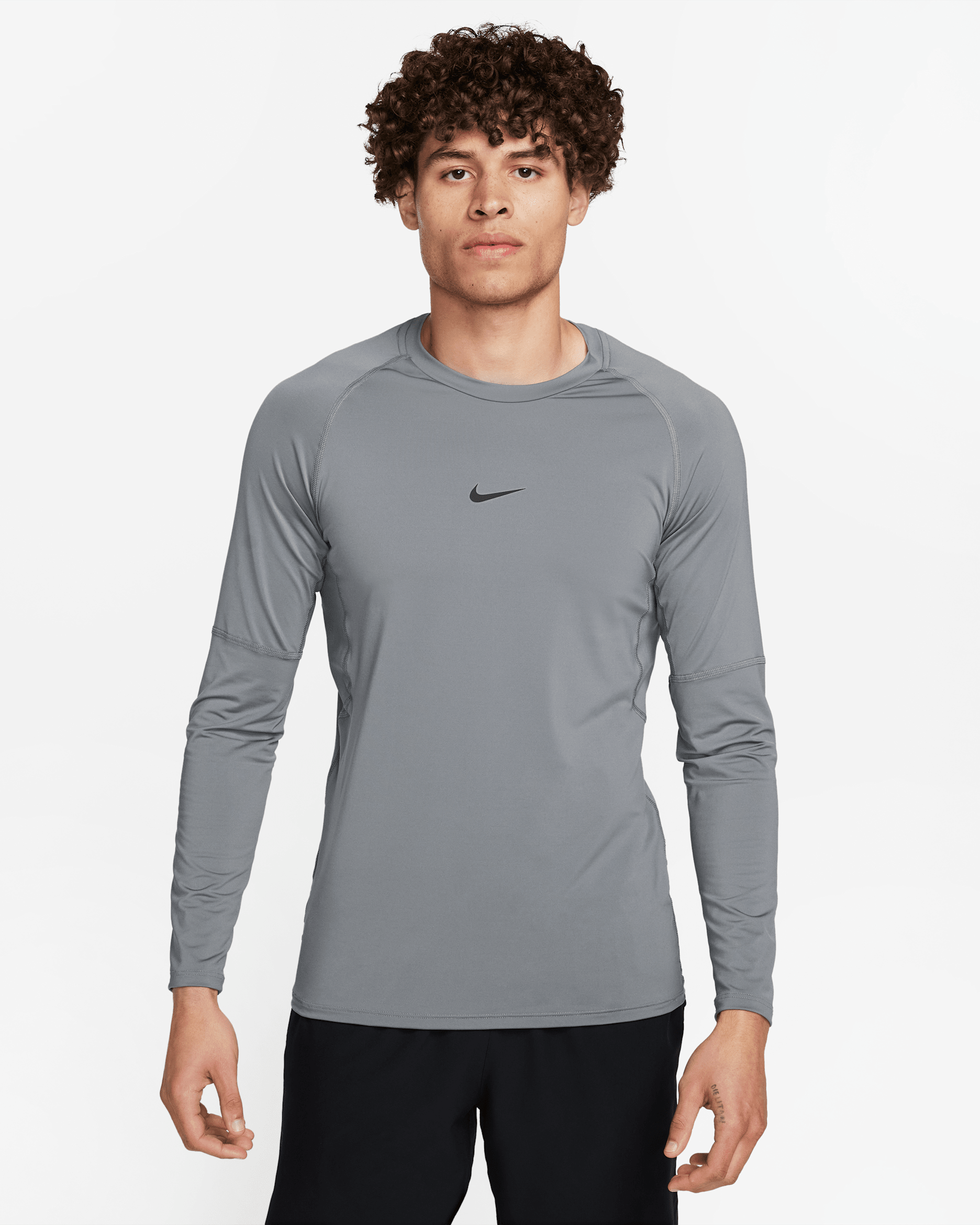 Nike Pro Men's Dri-FIT Slim Long-Sleeve Fitness Top - Smoke Grey/Black