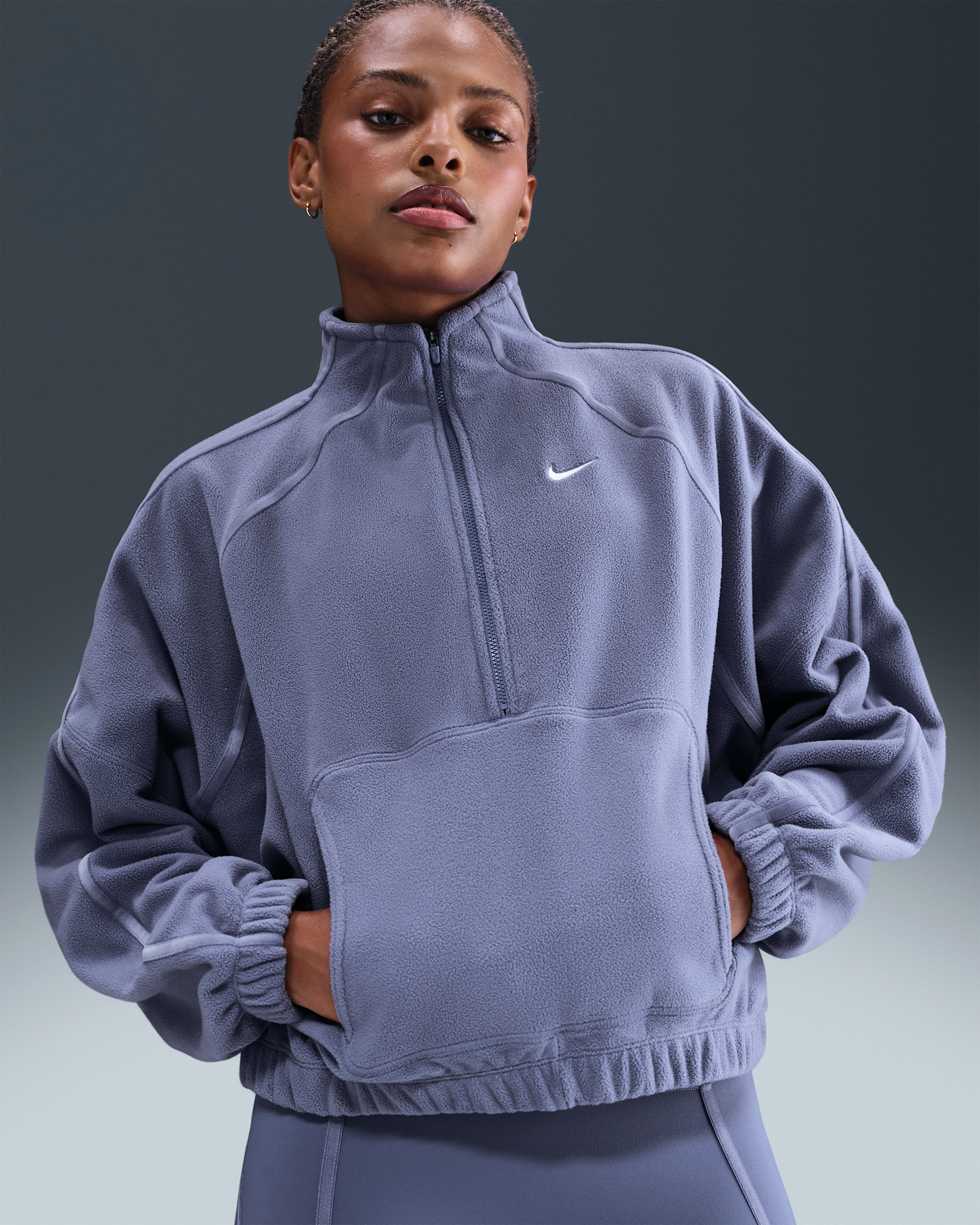 Γυναικεία μπλούζα Therma-FIT με φερμουάρ στο 1/2 του μήκους Nike One - World Indigo/Λευκό