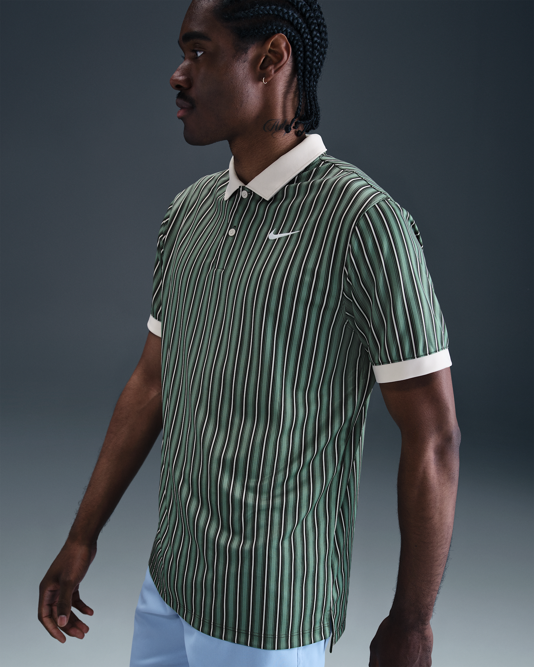Nike Victory+ Men's Dri-FIT Golf Polo - Clay Green/Light Orewood Brown/White