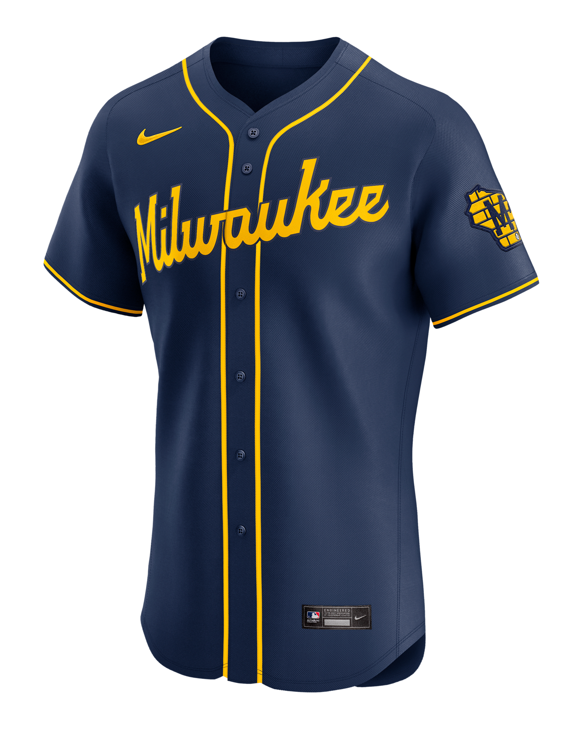Jersey Nike Dri-FIT ADV de la MLB Elite para hombre Milwaukee Brewers - Azul marino