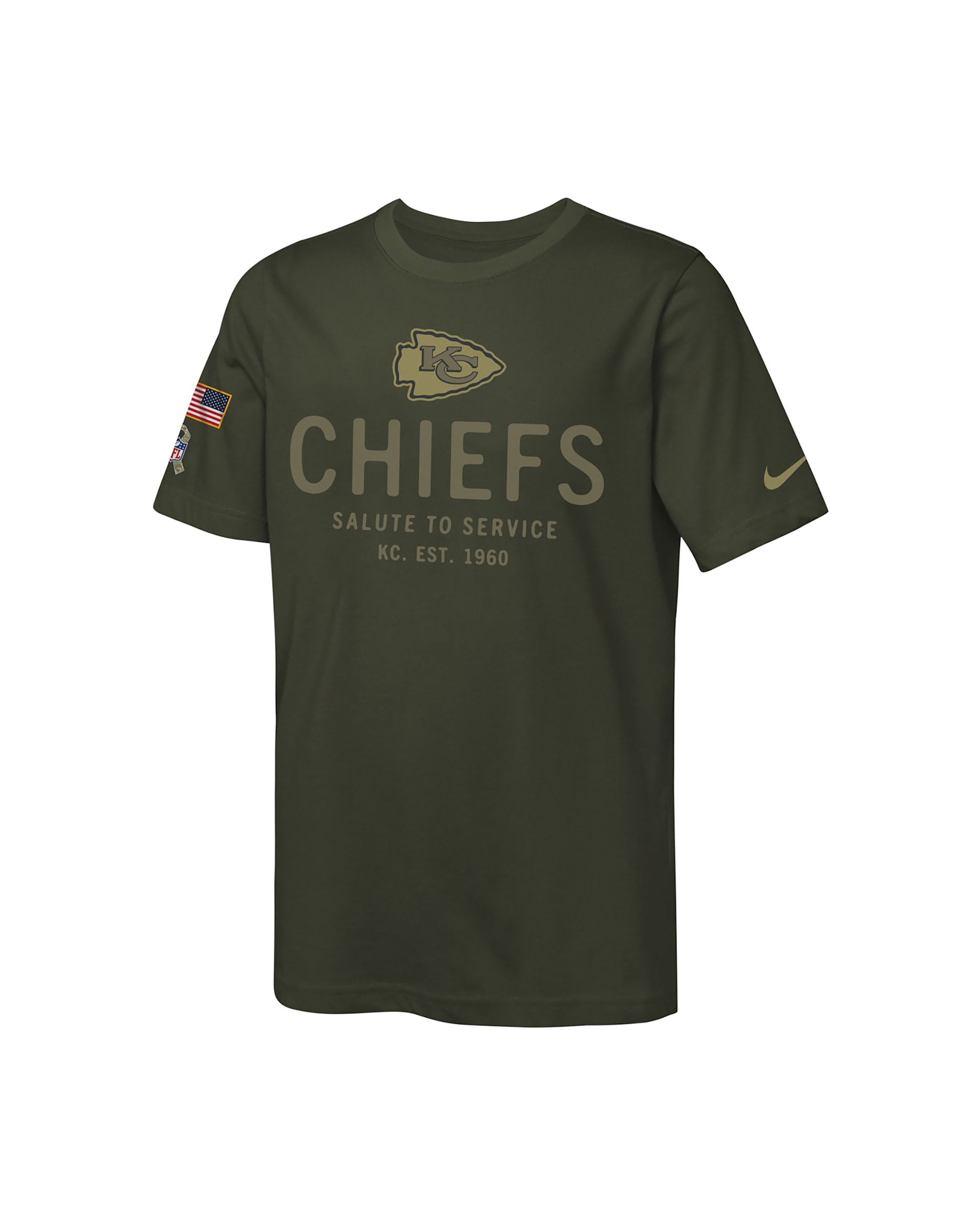 Playera Nike Dri-FIT de la NFL para niños talla grande Kansas City Chiefs Salute to Service Sideline - Oliva