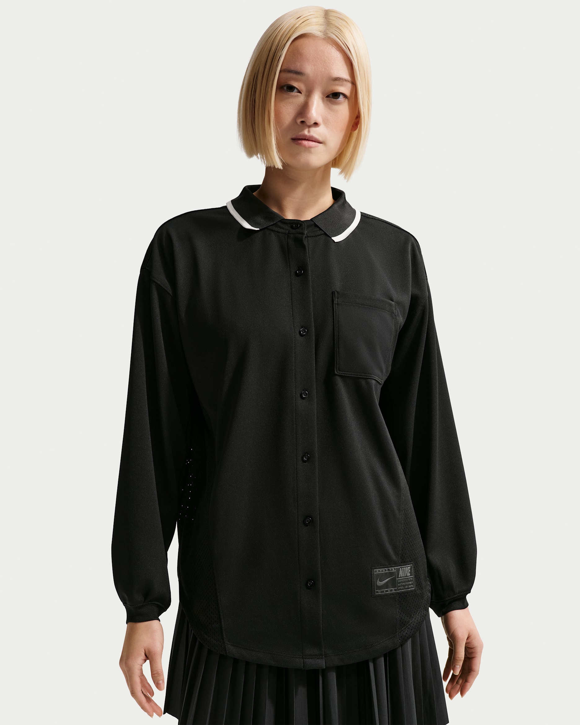 나이키 스포츠웨어 여성 오버사이즈 버튼 다운 저지 탑 - 블랙/블랙/블랙