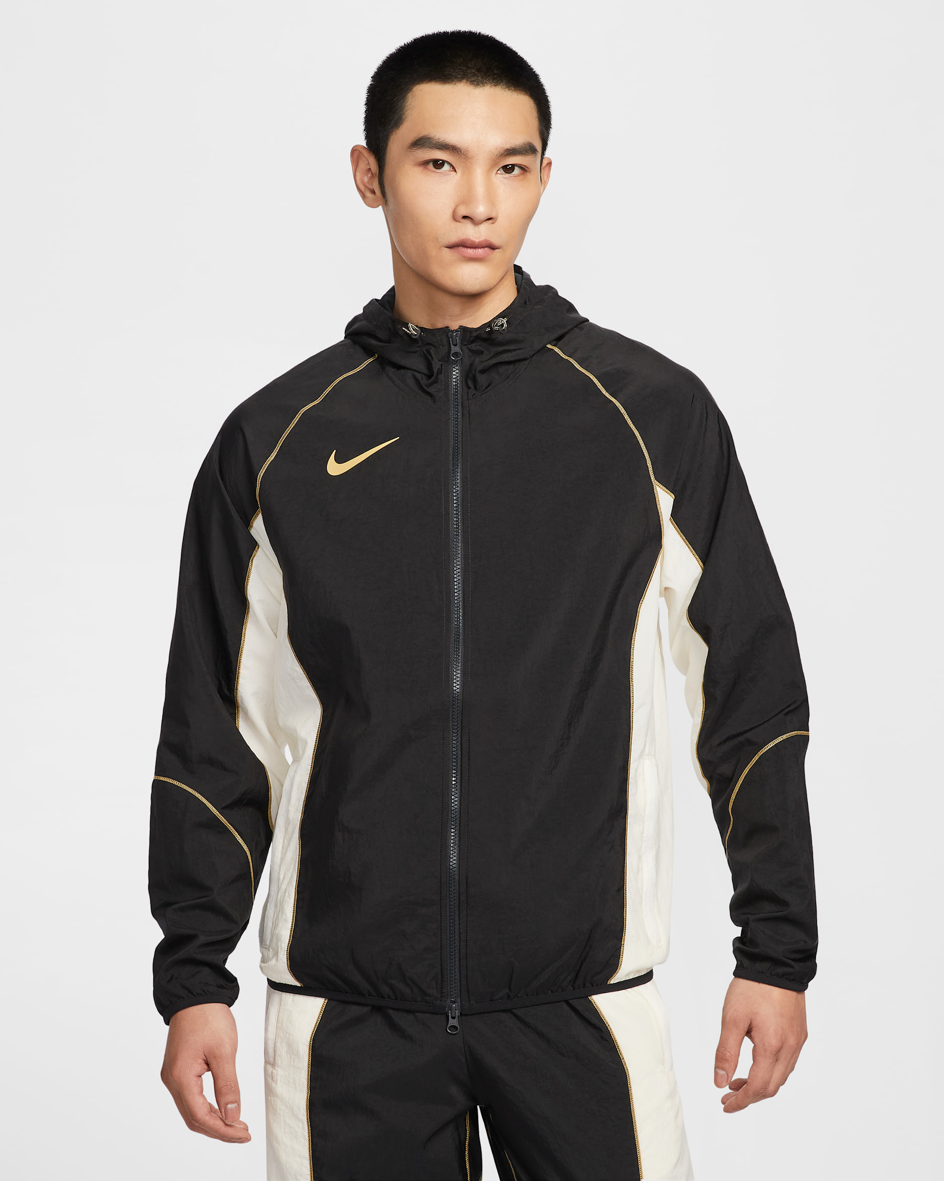 Nike Strike+ Men's Water-Repellent Hooded Soccer Jacket - Black/Pale Ivory/Jersey Gold/Jersey Gold