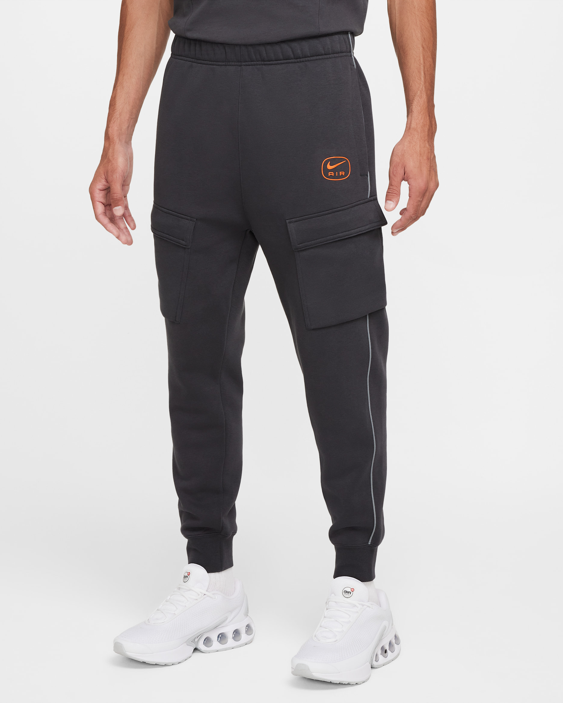 Nike Air Men's Fleece Cargo Trousers - Anthracite/Safety Orange