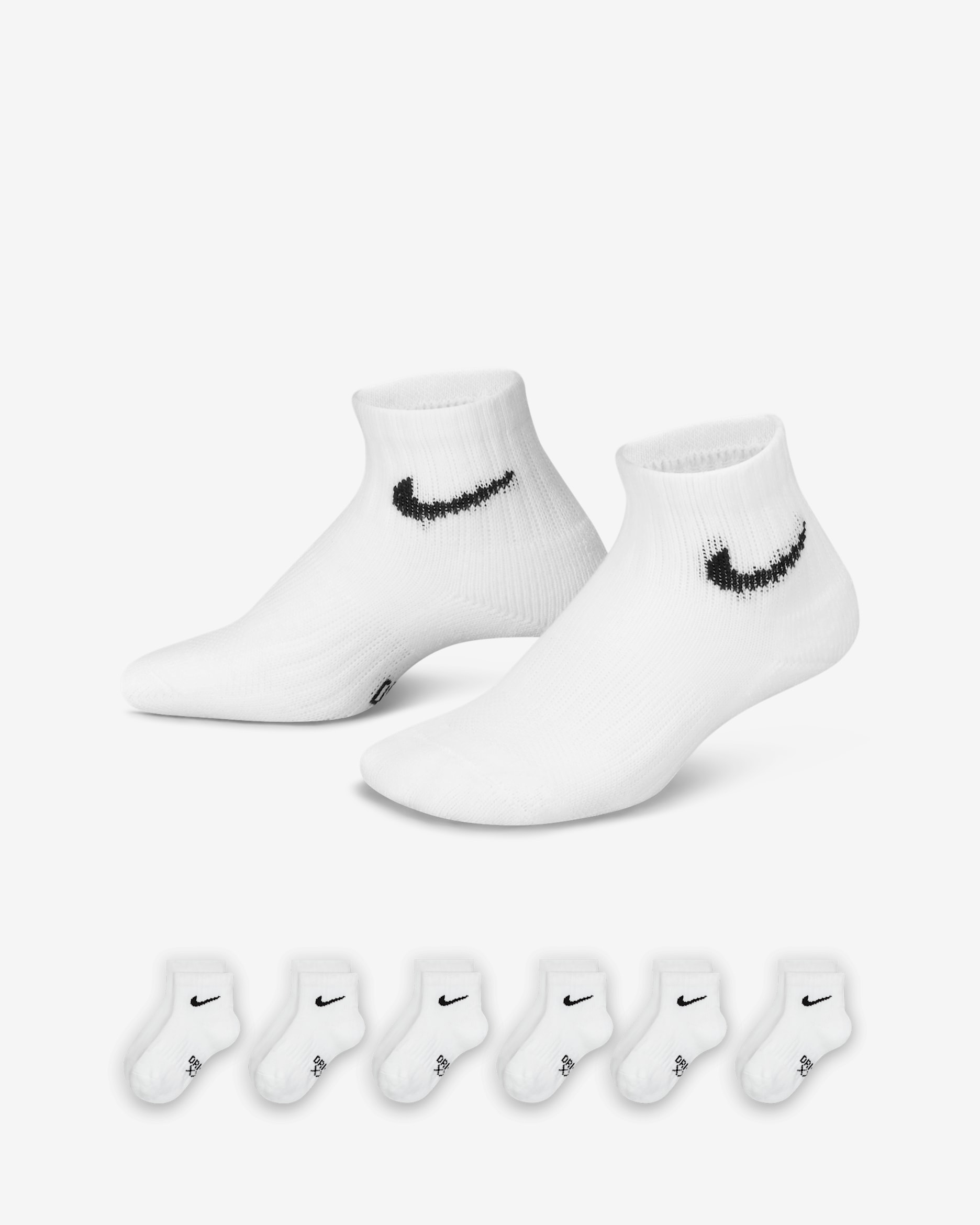 Nike Dri-FIT Performance Basics Little Kids' Quarter Socks (6 Pairs) - White