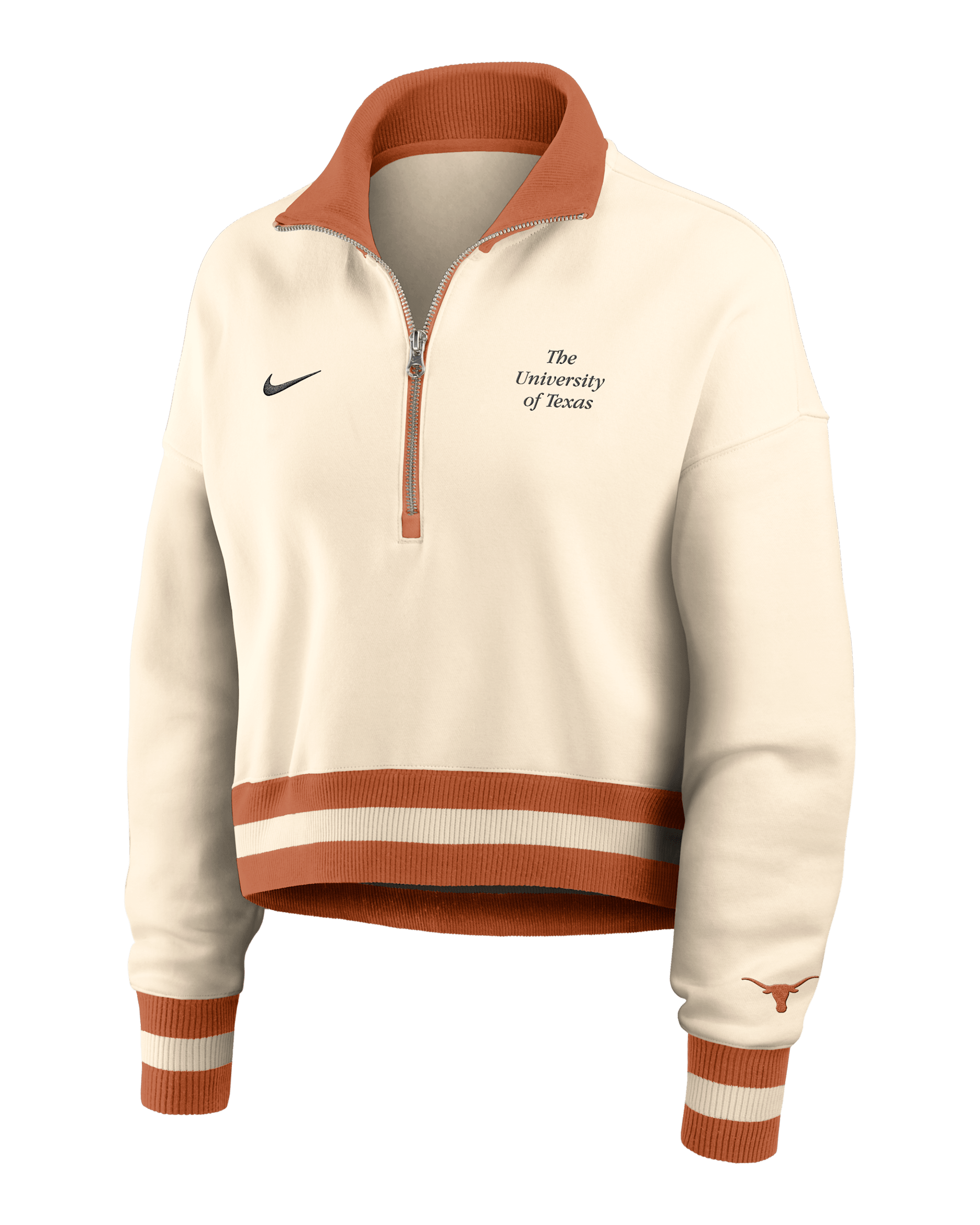 Texas Legacy Women's Nike College Cropped 1/4-Zip Crew - Tan/Beige